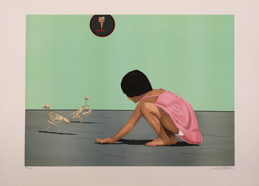 Jacques DETRAIT : Jeune Fille et les oiseaux, Lithographie originale signée