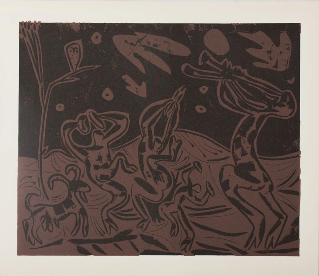 Pablo PICASSO : Les danseurs au hibou - Linogravure (1962)