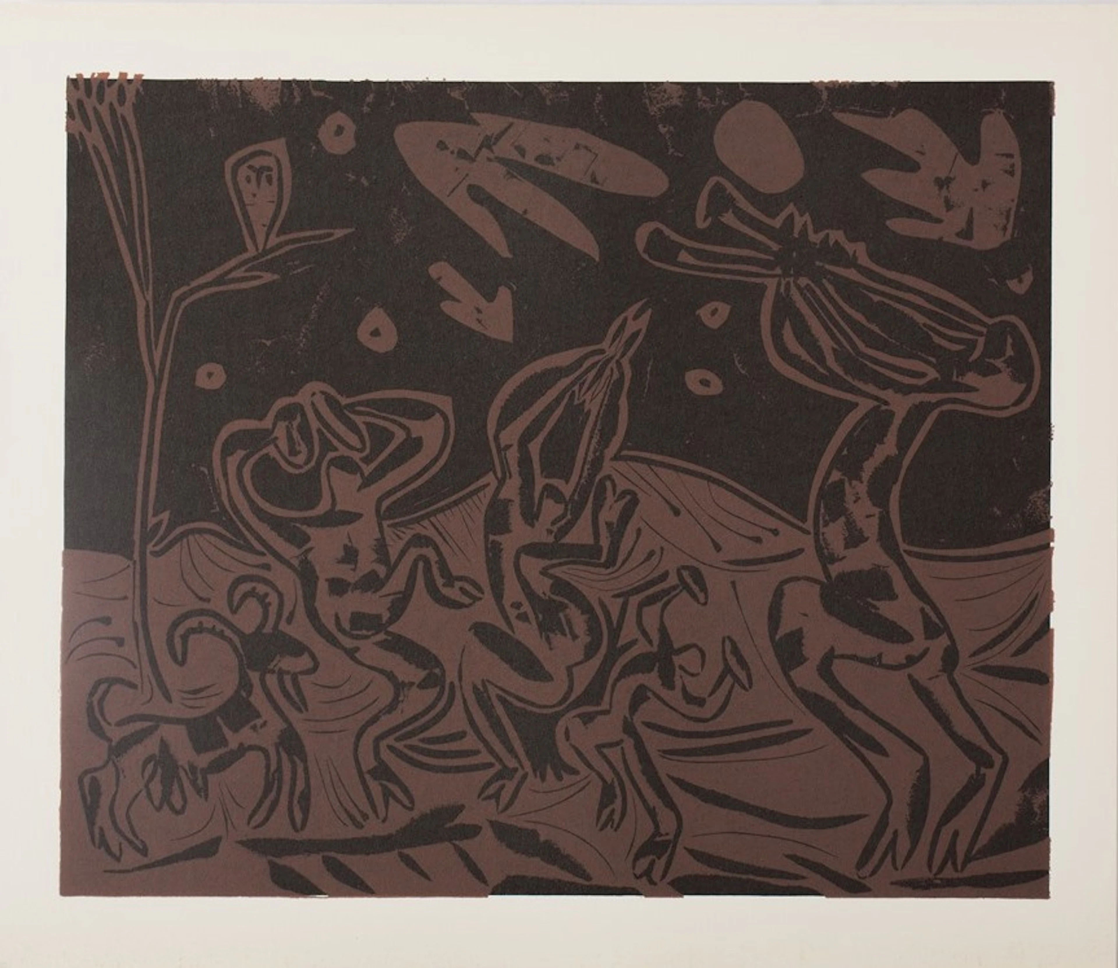 Pablo PICASSO : Les danseurs au hibou - Linogravure (1962)