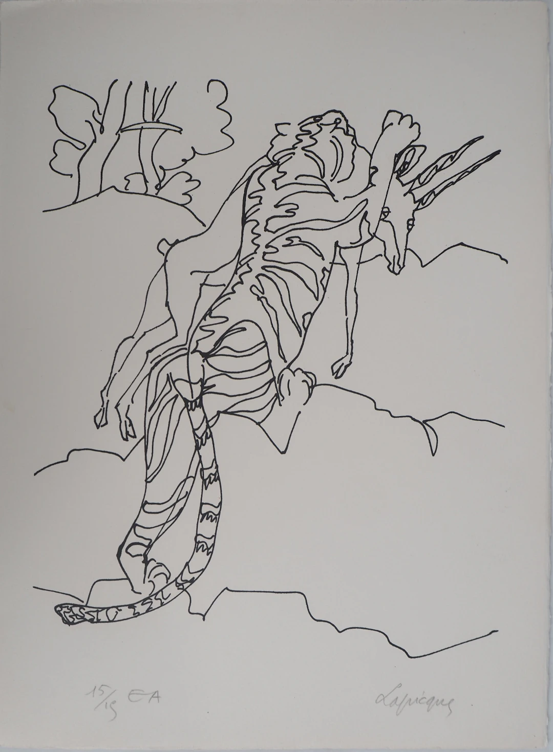 Charles LAPICQUE - Le tigre des Ming et l'antilope, 1961 - Lithographie