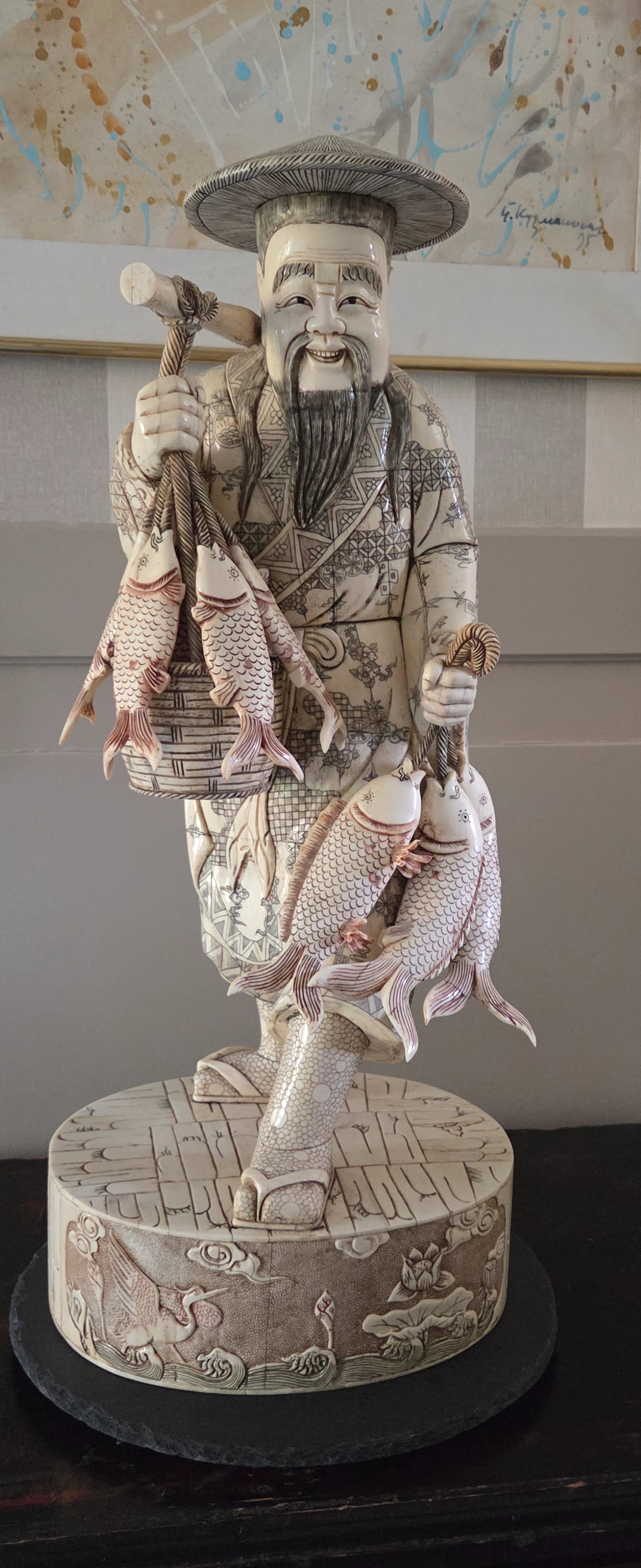 Chine - Pêcheur en os de buffle XXème - Sculpture