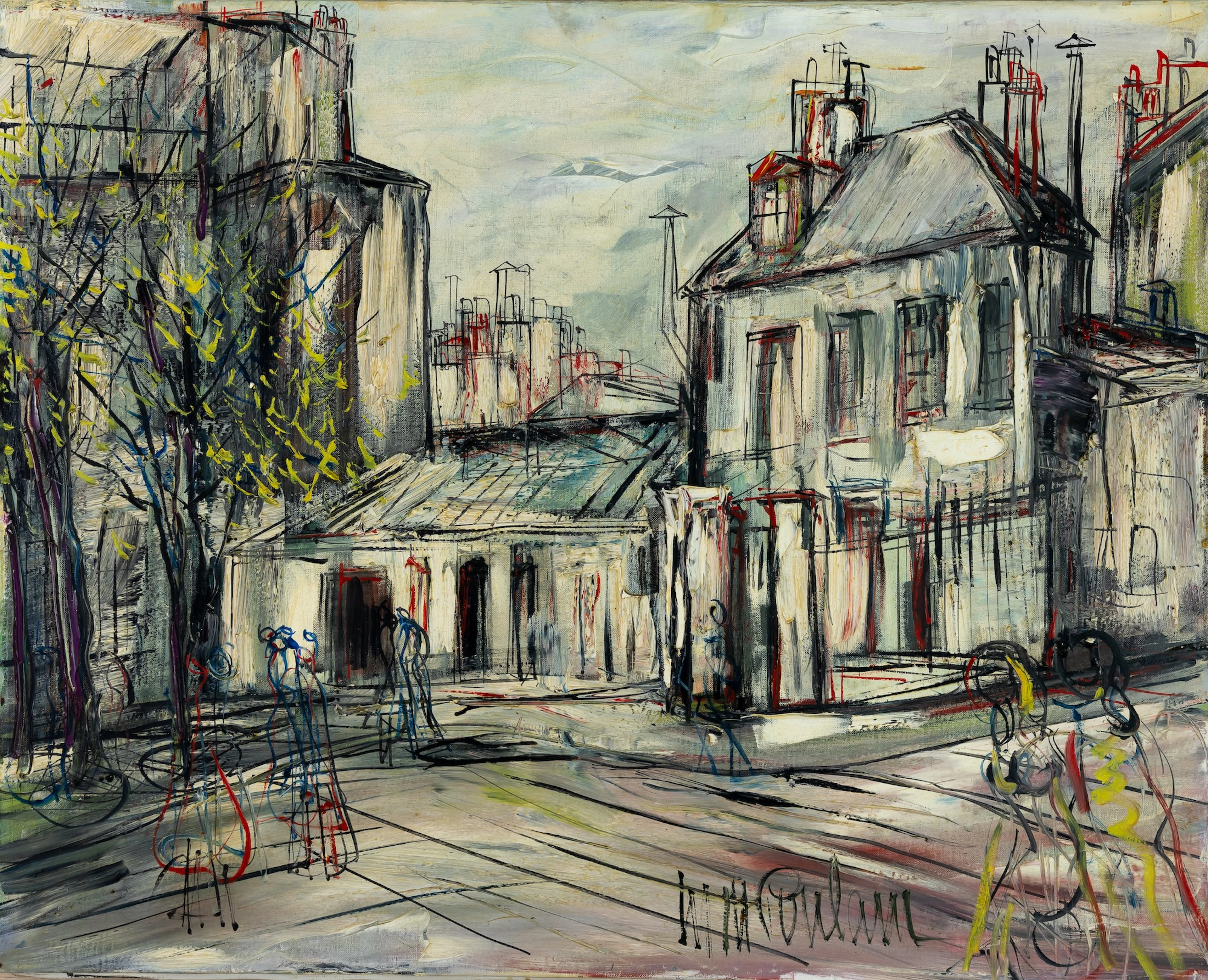 Michel Marie POULAIN : Rue de Montmartre - Huile sur toile signée