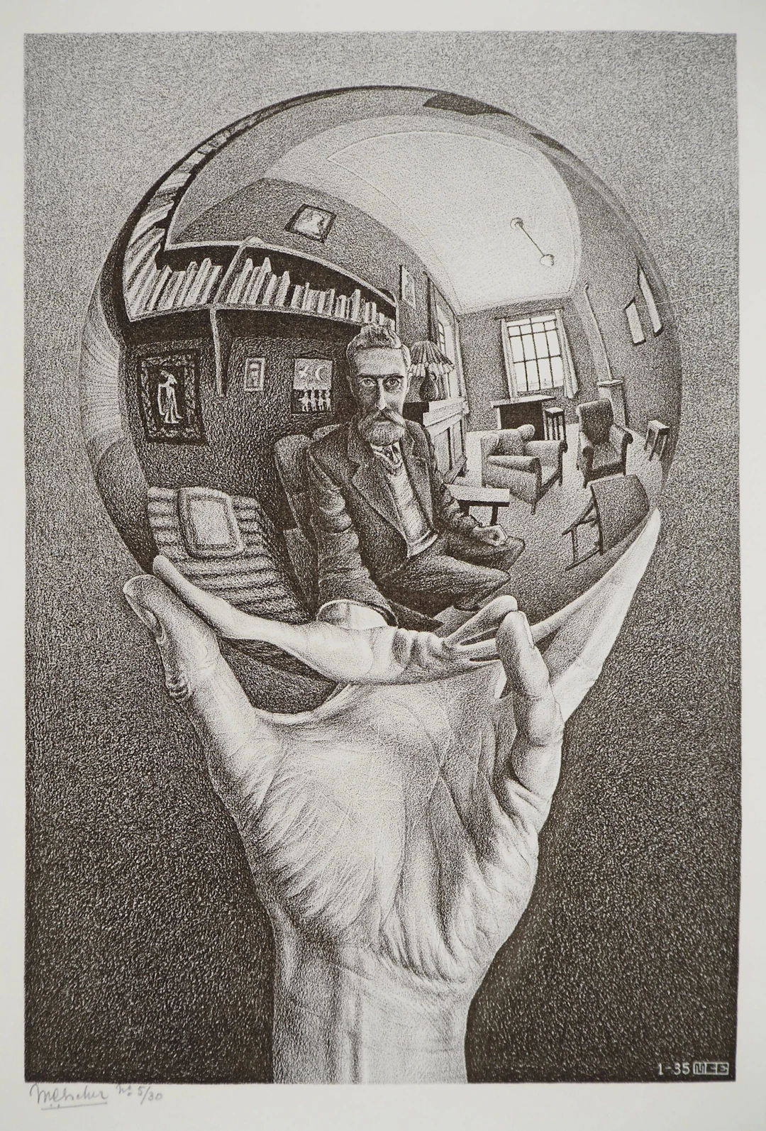 Maurits Cornelis Escher : Main avec globe réfléchissant, Fac-similé