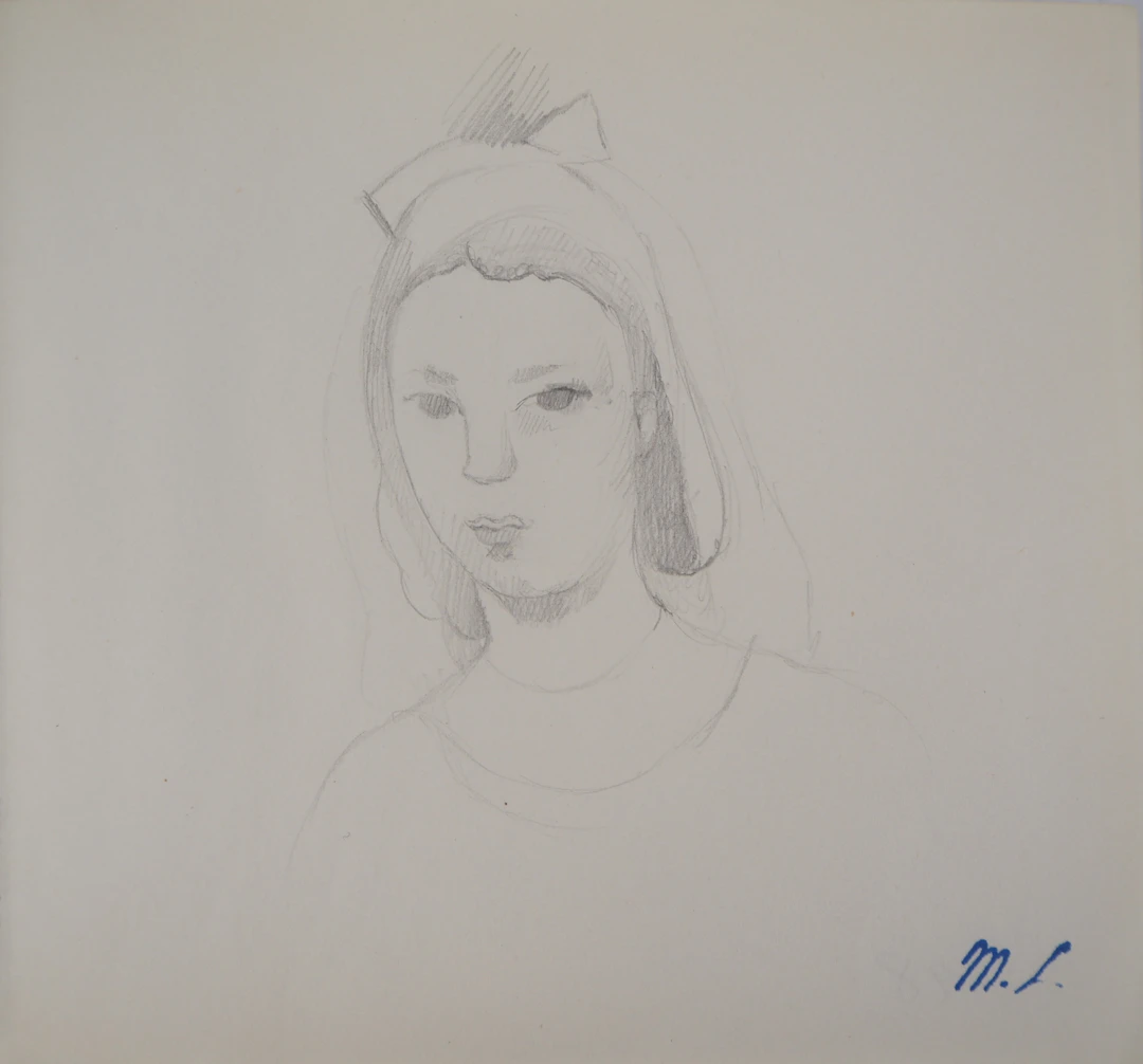 Marie LAURENCIN : Jeune fille pensive, Dessin original signé