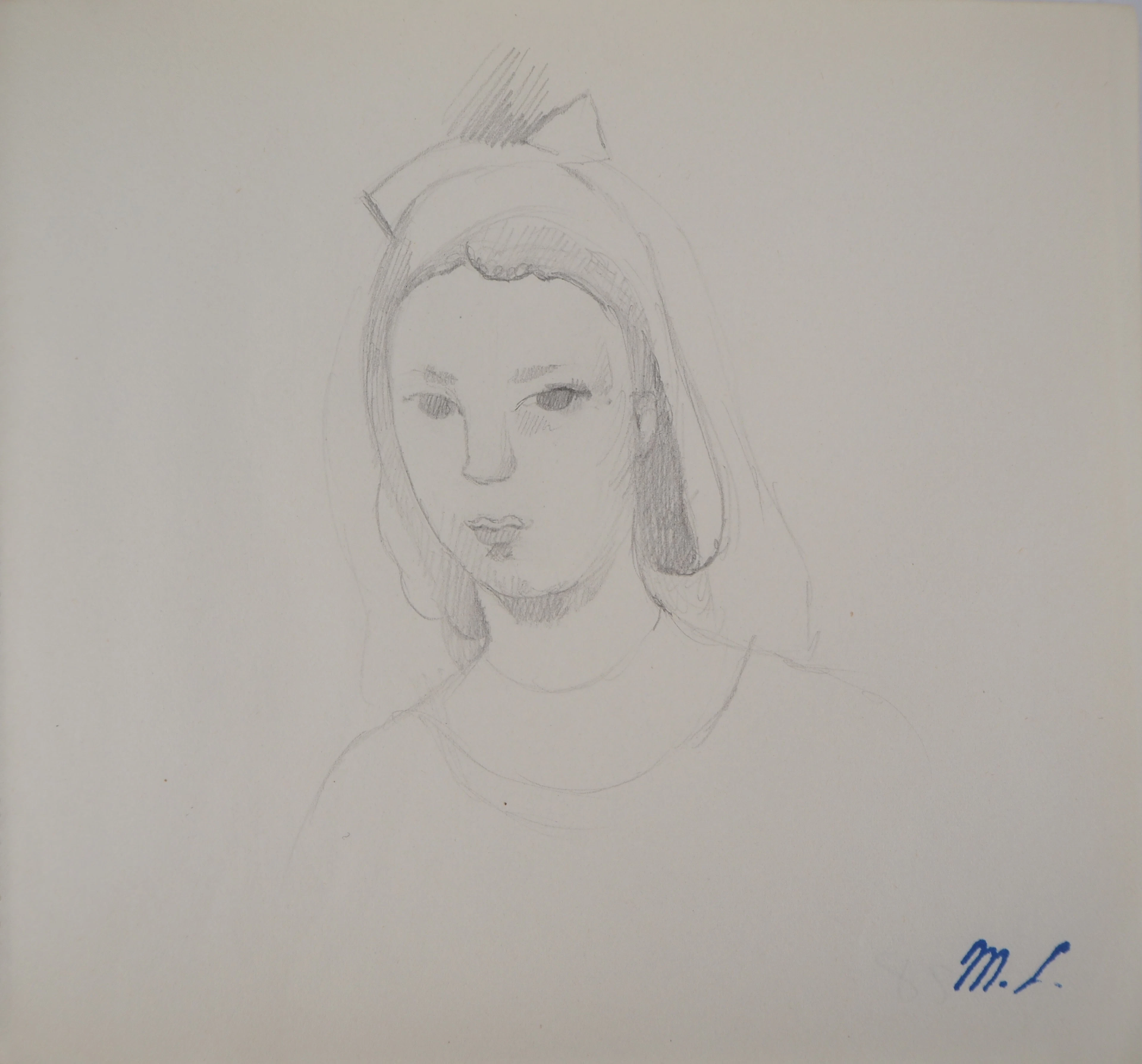 Marie LAURENCIN : Jeune fille pensive, Dessin original signé