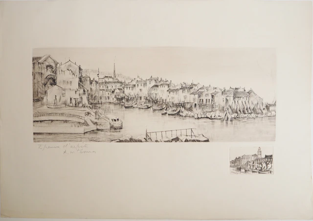 René William THOMAS - Port de plaisance, vers 1970 - Gravure originale, signée