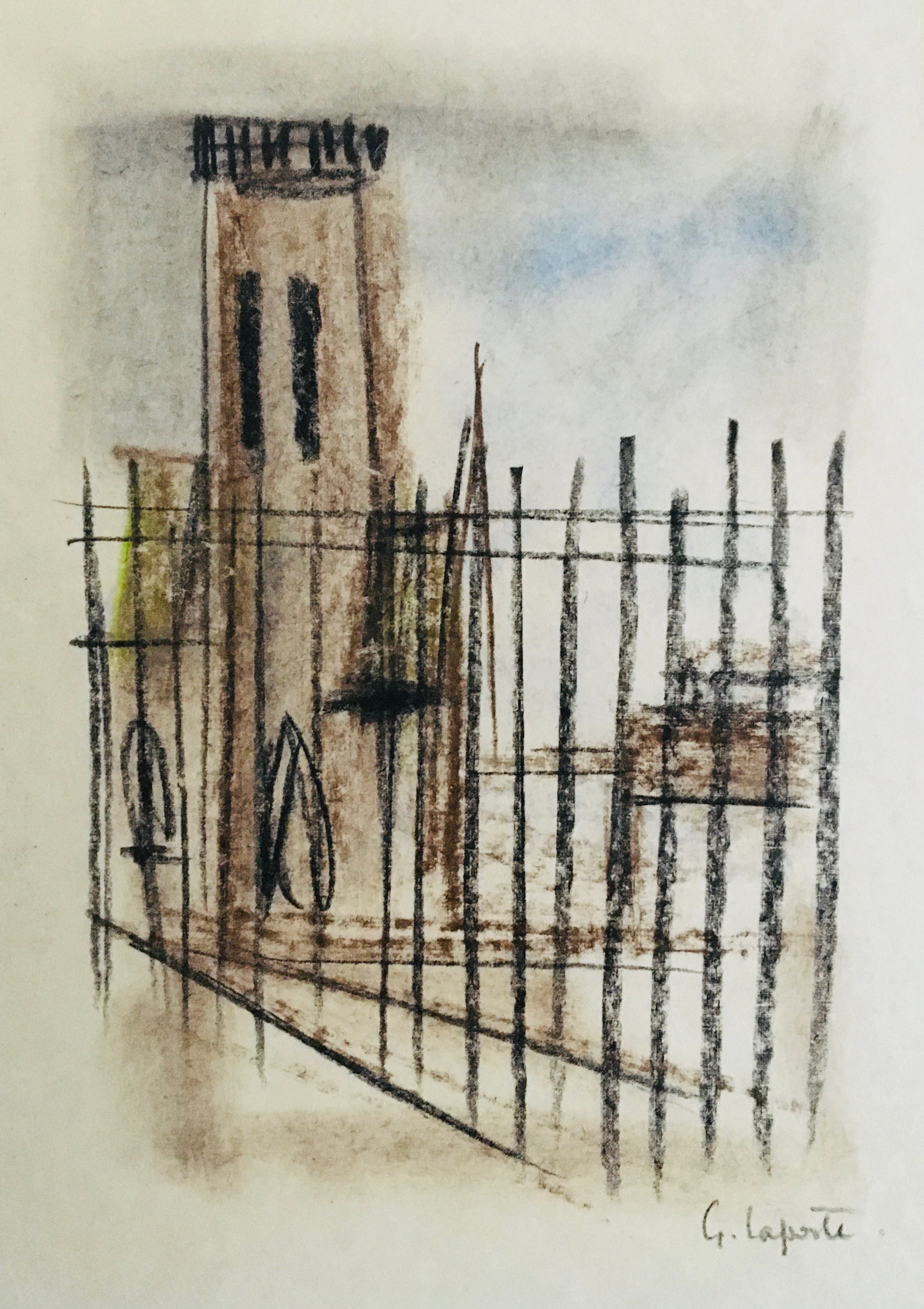 Georges LAPORTE - Les grilles, 1969 - Pastel original signé