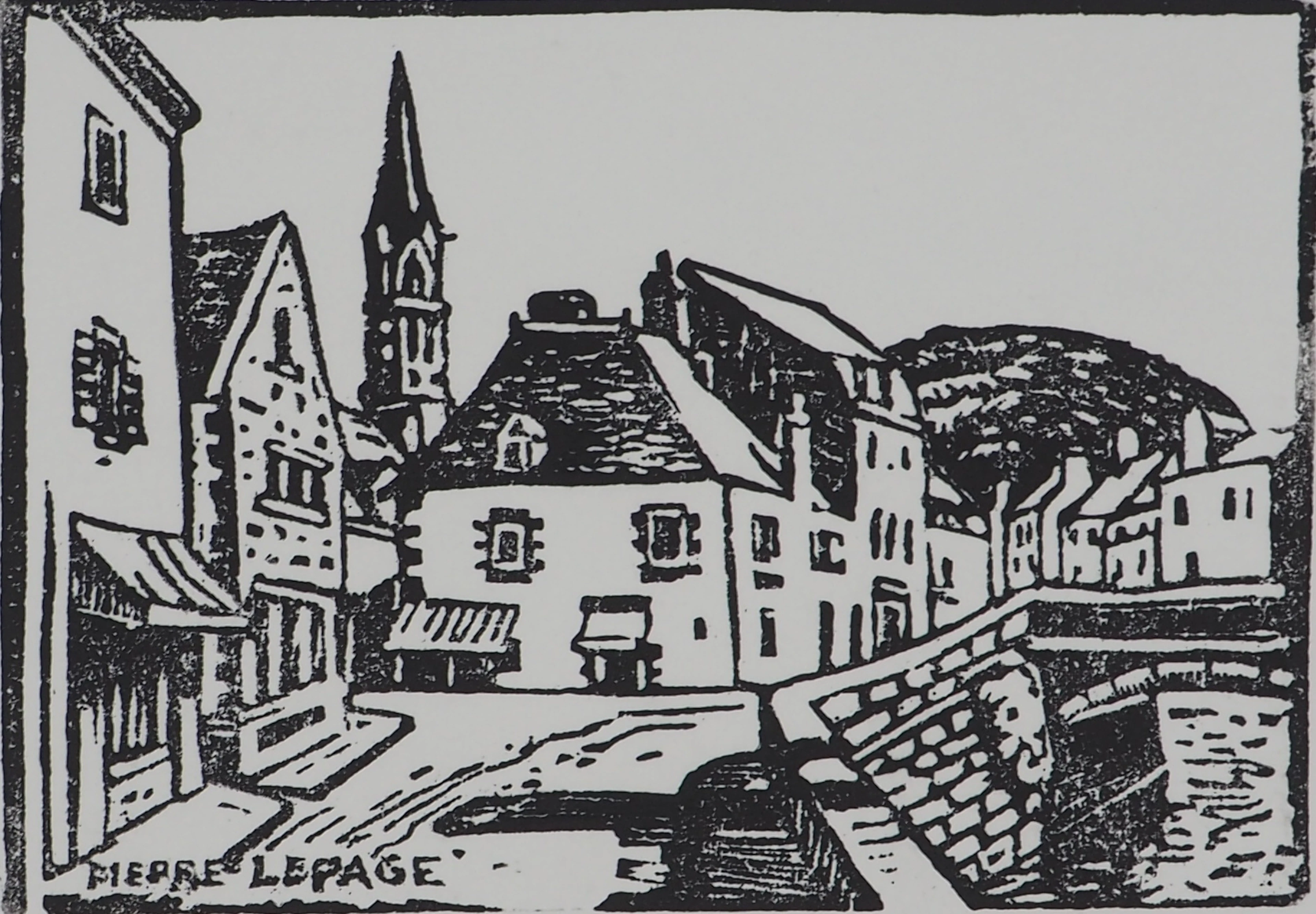 Pierre LEPAGE - Bretagne : Village traditionnel - Gravure sur bois