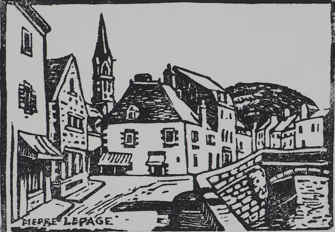 Pierre LEPAGE - Bretagne : Village traditionnel - Gravure sur bois