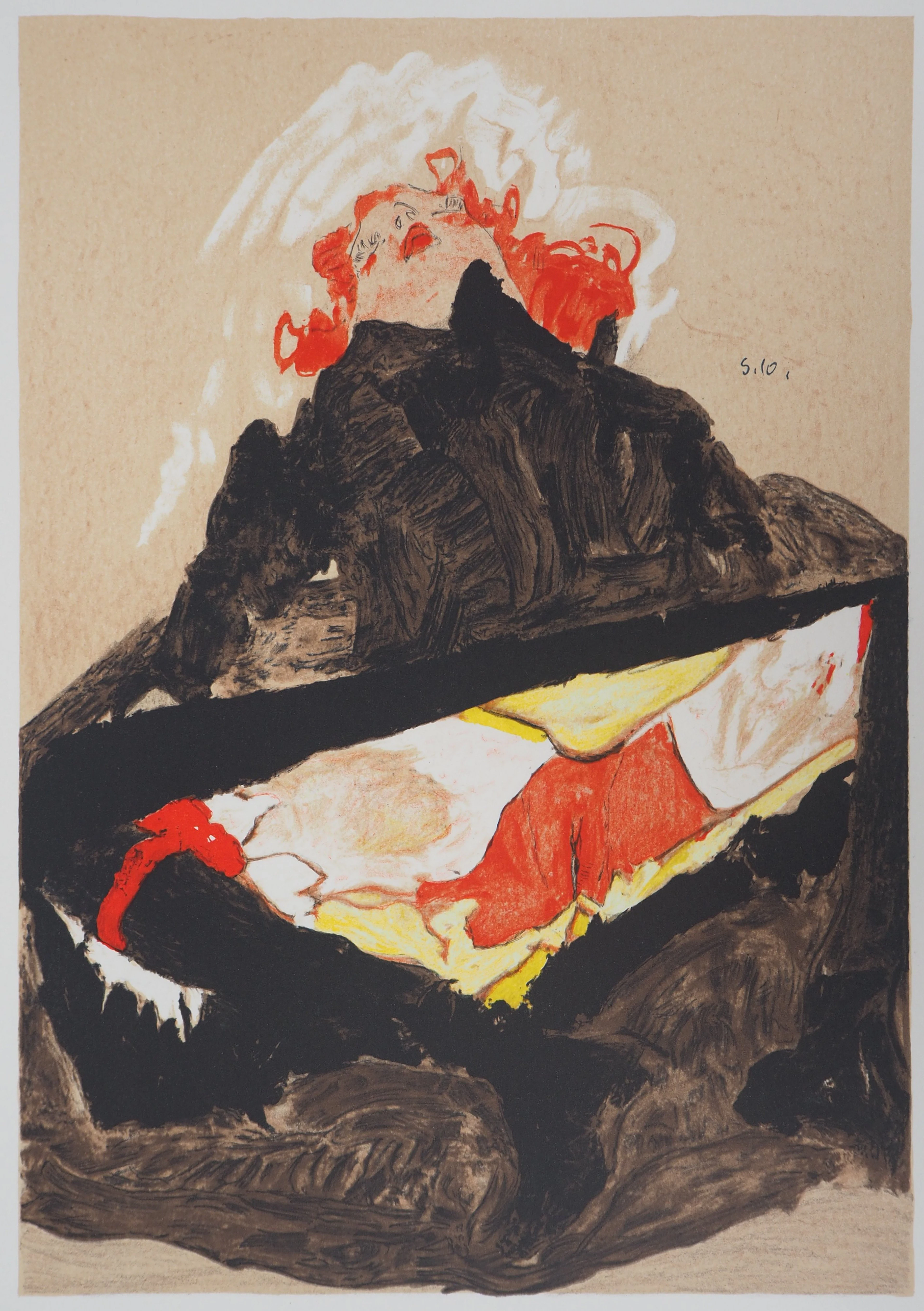 Egon SCHIELE (d’après) : La jeune fille aux cheveux rouges - Lithographie