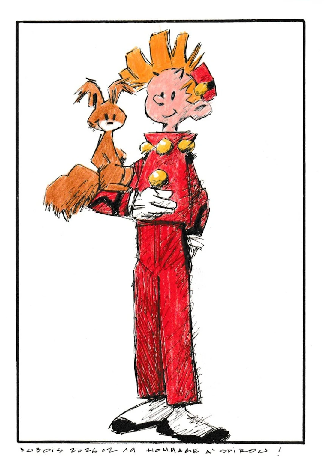 Stéphane Dubois - Spirou et Spip - dessin hommage à André Franquin