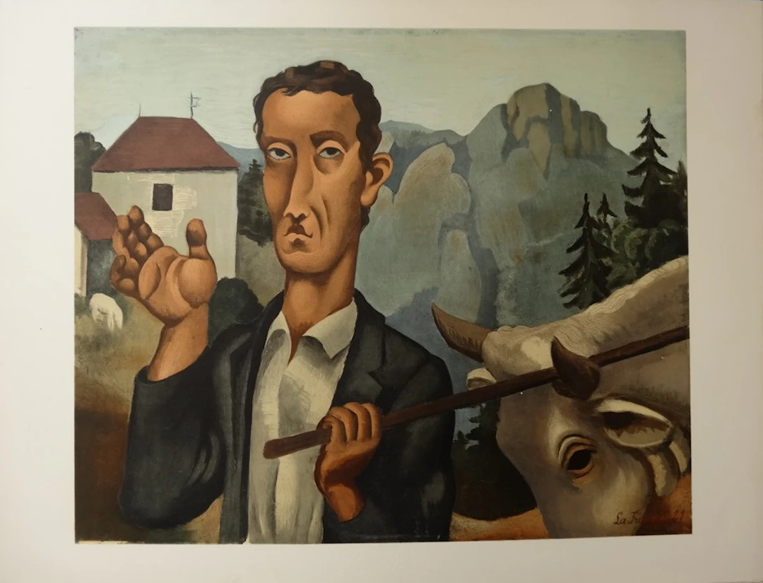 Roger de la FRESNAYE - Homme au bœuf, Lithographie signée
