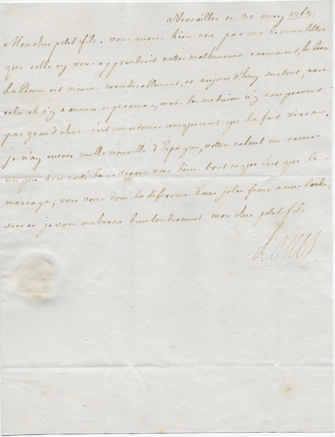 Louis XV - Lettre autographe signée - agonie de la reine Marie Leszczynska