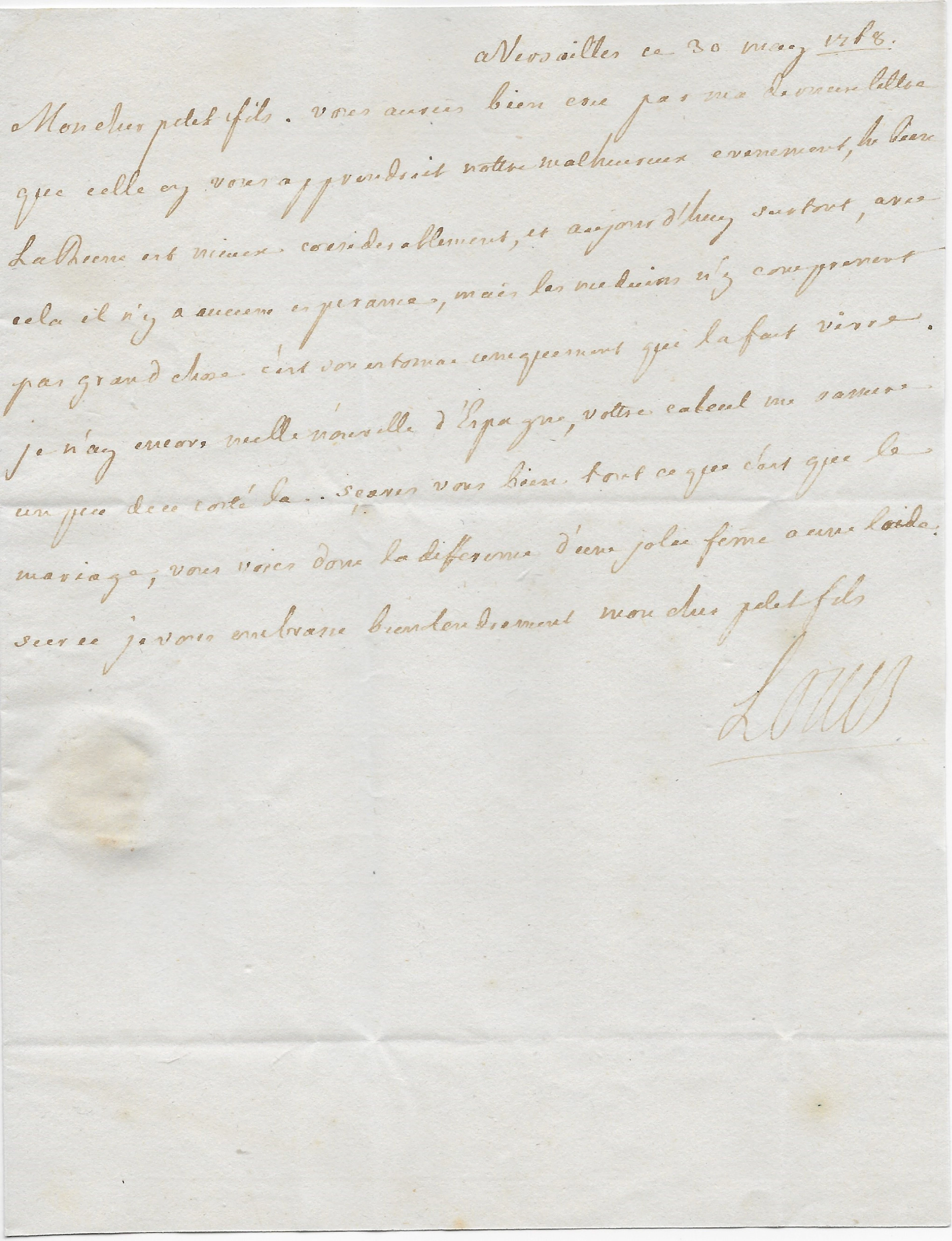 Louis XV - Lettre autographe signée - agonie de la reine Marie Leszczynska
