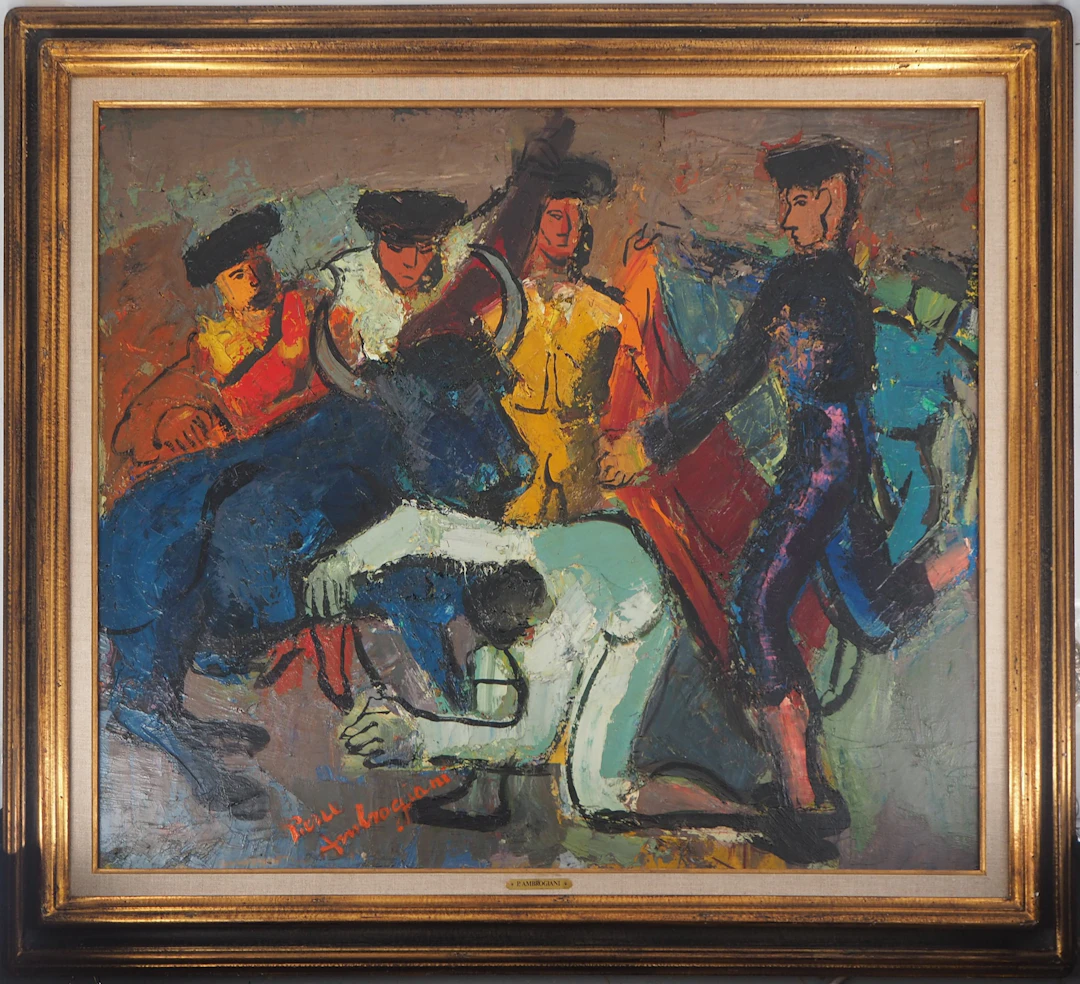 Pierre AMBROGIANI : L’arrivée du Taureau - Grande huile sur toile, Signée