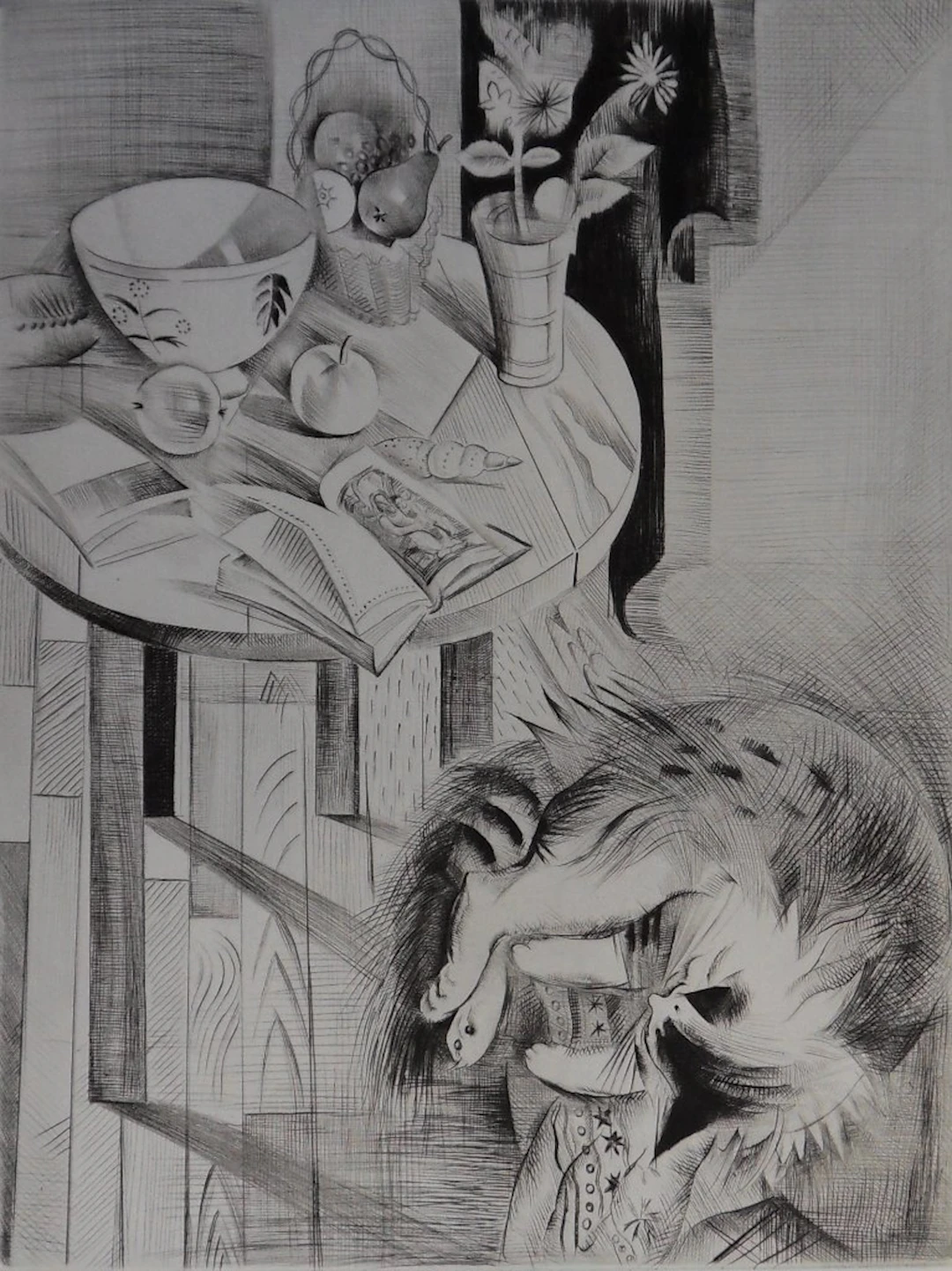 Mily POSSOZ : Le repos du chat - Gravure originale signée