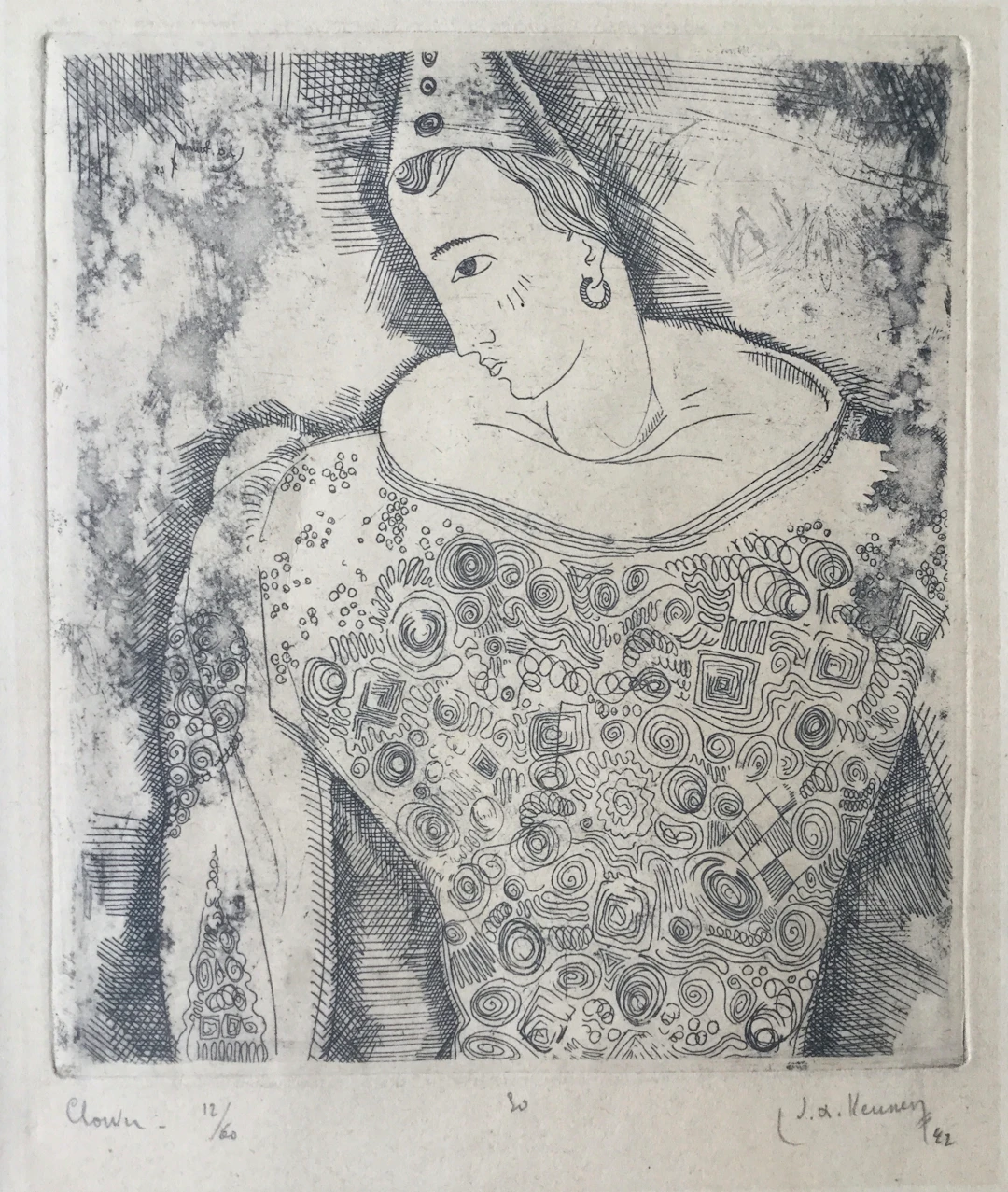 Alexis KEUNEN - Clown ,1942 - Gravure signée au crayon