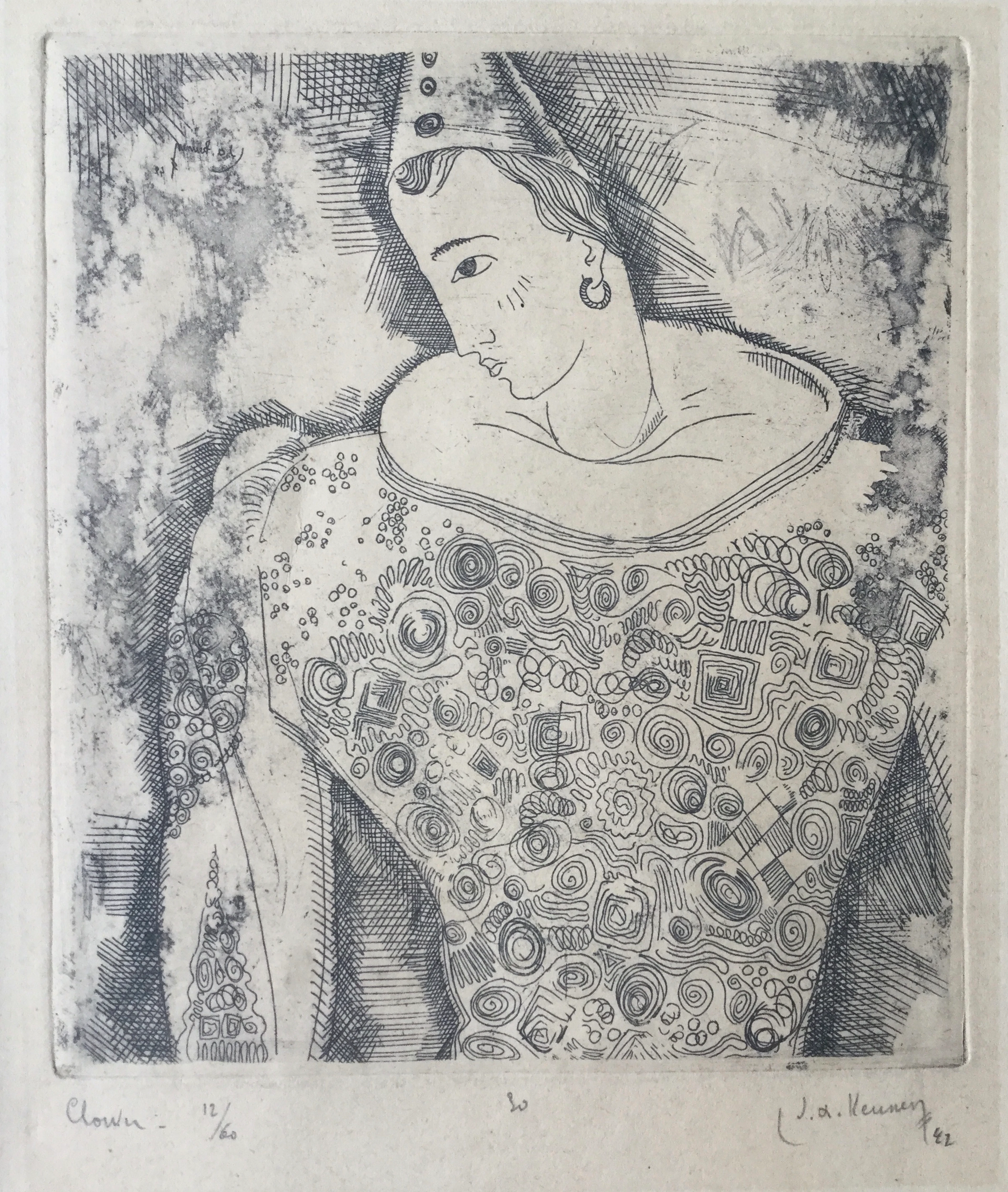 Alexis KEUNEN - Clown ,1942 - Gravure signée au crayon