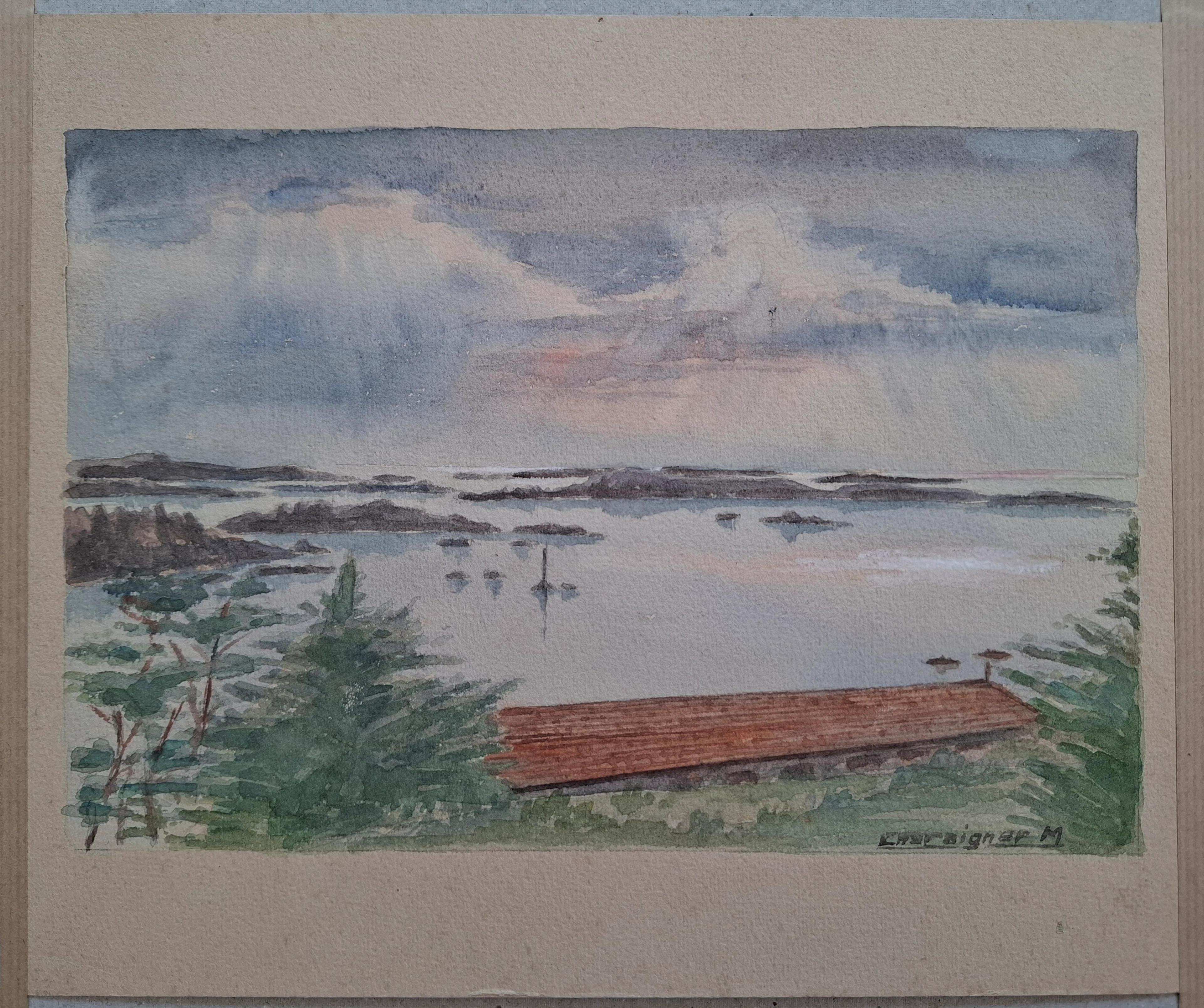 Maurice CHATAIGNIER - Chausey, Aquarelle déposée sur un carton