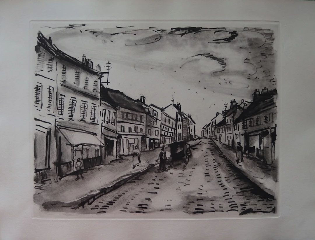 Maurice de VLAMINCK : Le rue populaire - Gravure originale Signée