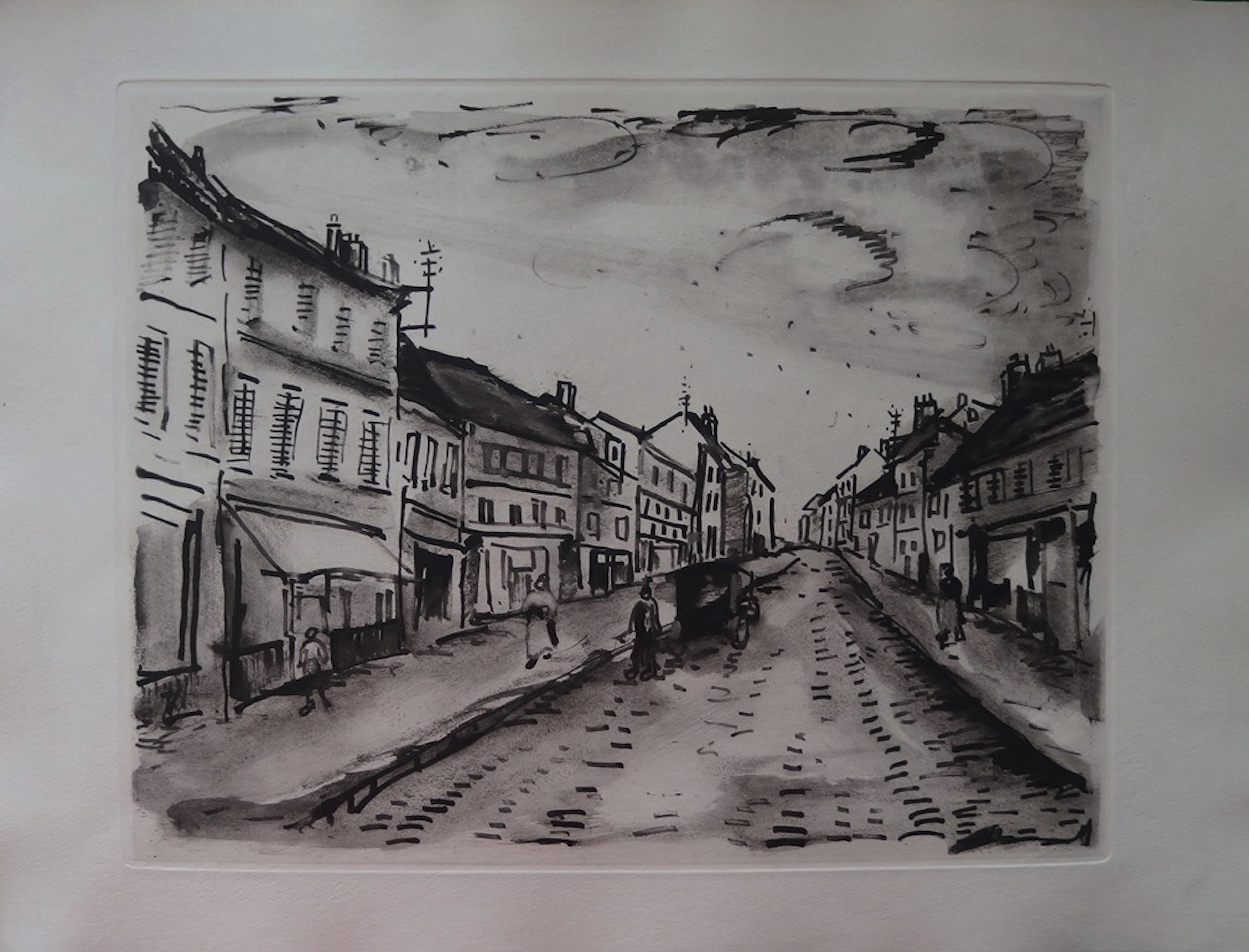 Maurice de VLAMINCK : Le rue populaire - Gravure originale Signée