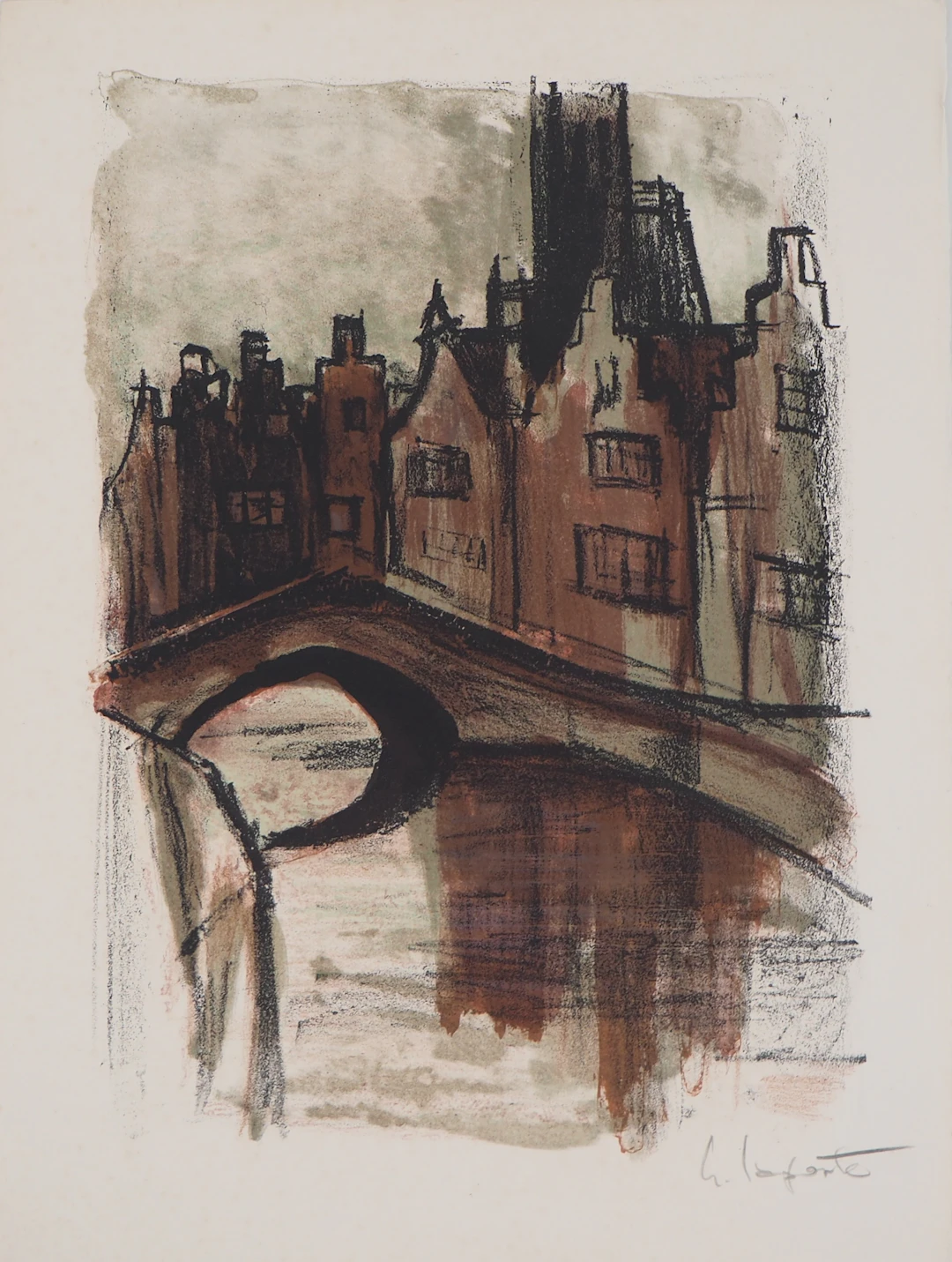 Georges LAPORTE - Pont à Amsterdam, 1971 - Lithographie originale signée