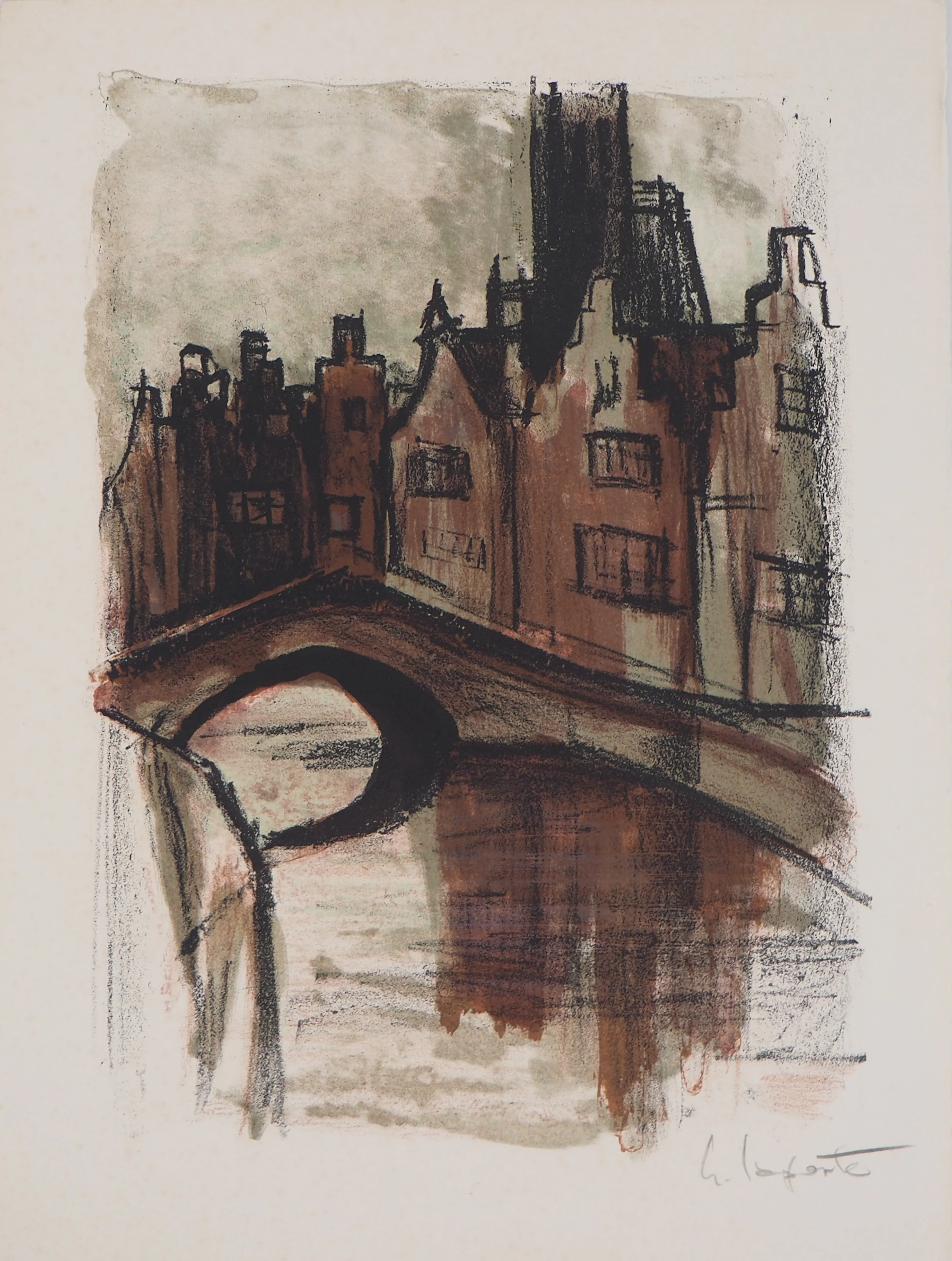 Georges LAPORTE - Pont à Amsterdam, 1971 - Lithographie originale signée