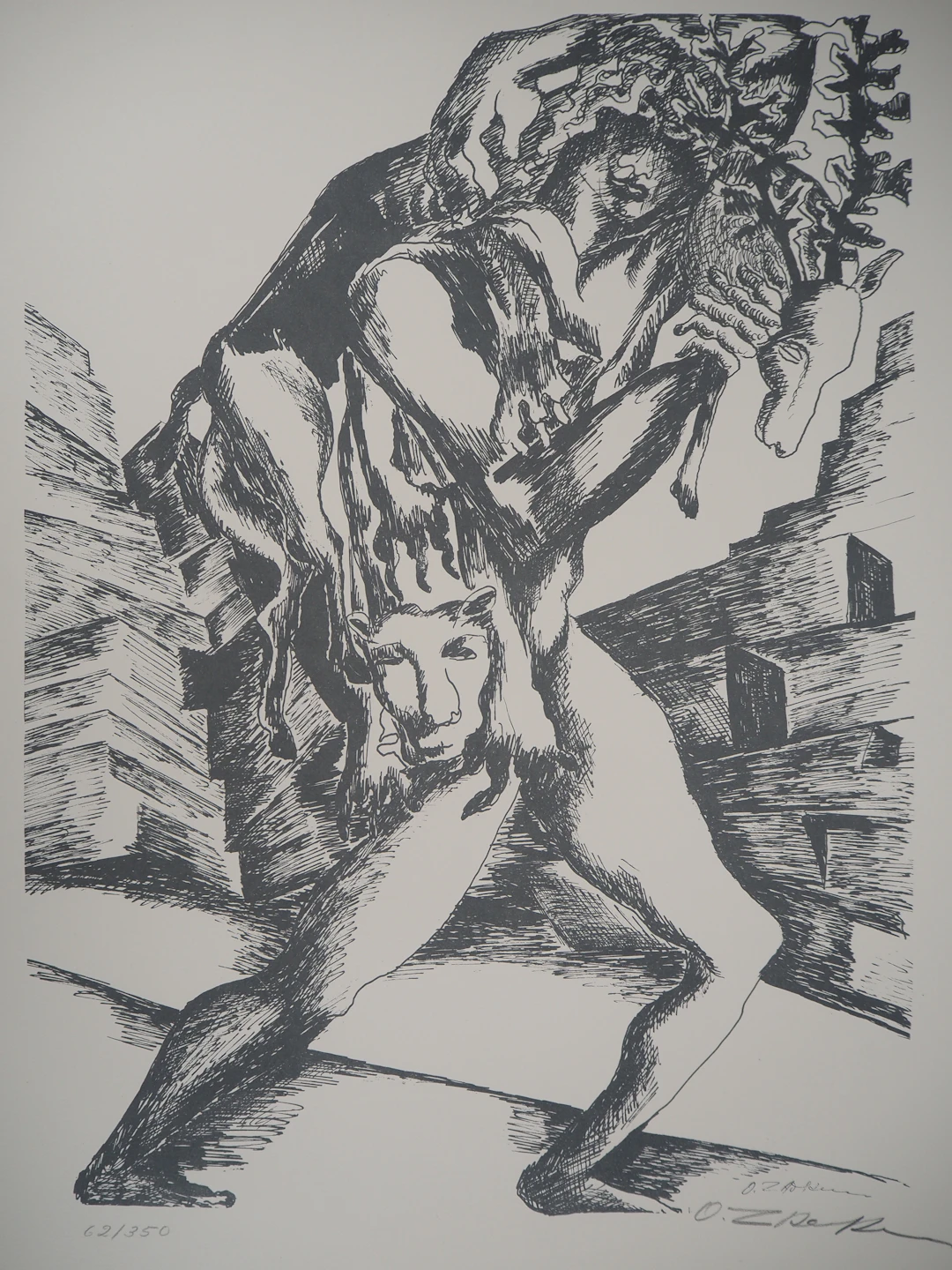 Ossip ZADKINE : Mythologie Hercule et la biche de Cérynie - Lithographie