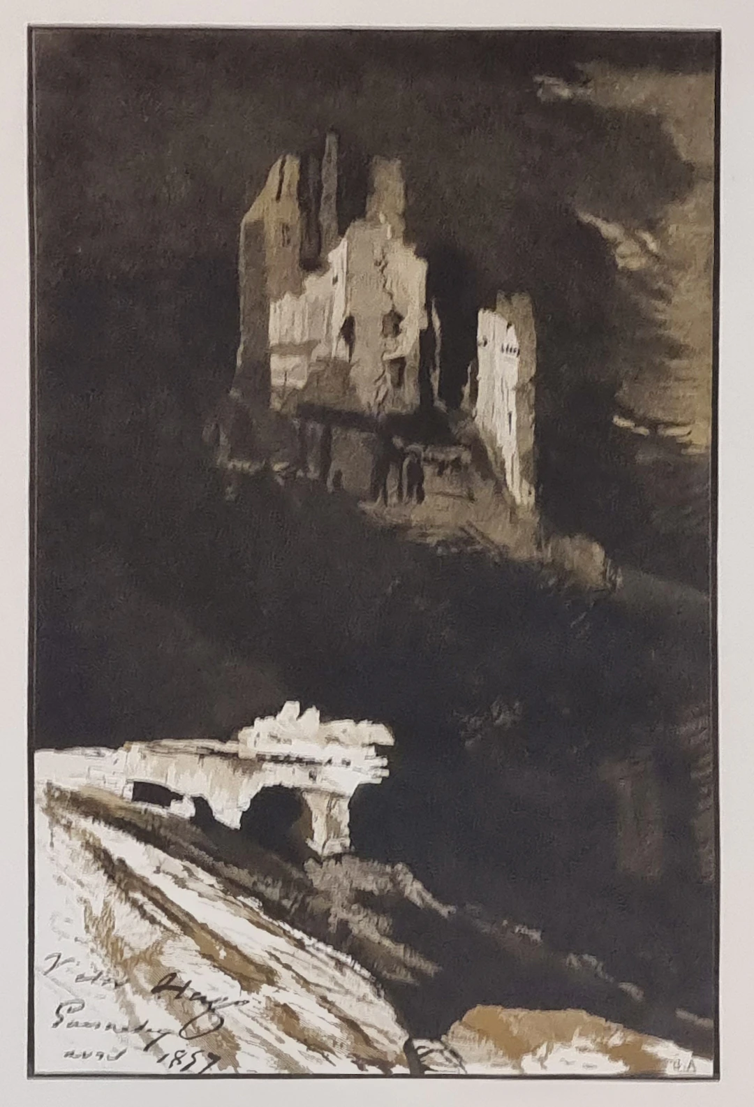 Victor Hugo (d’après), Le burg sans nom (Guernesey), gravure sur bois