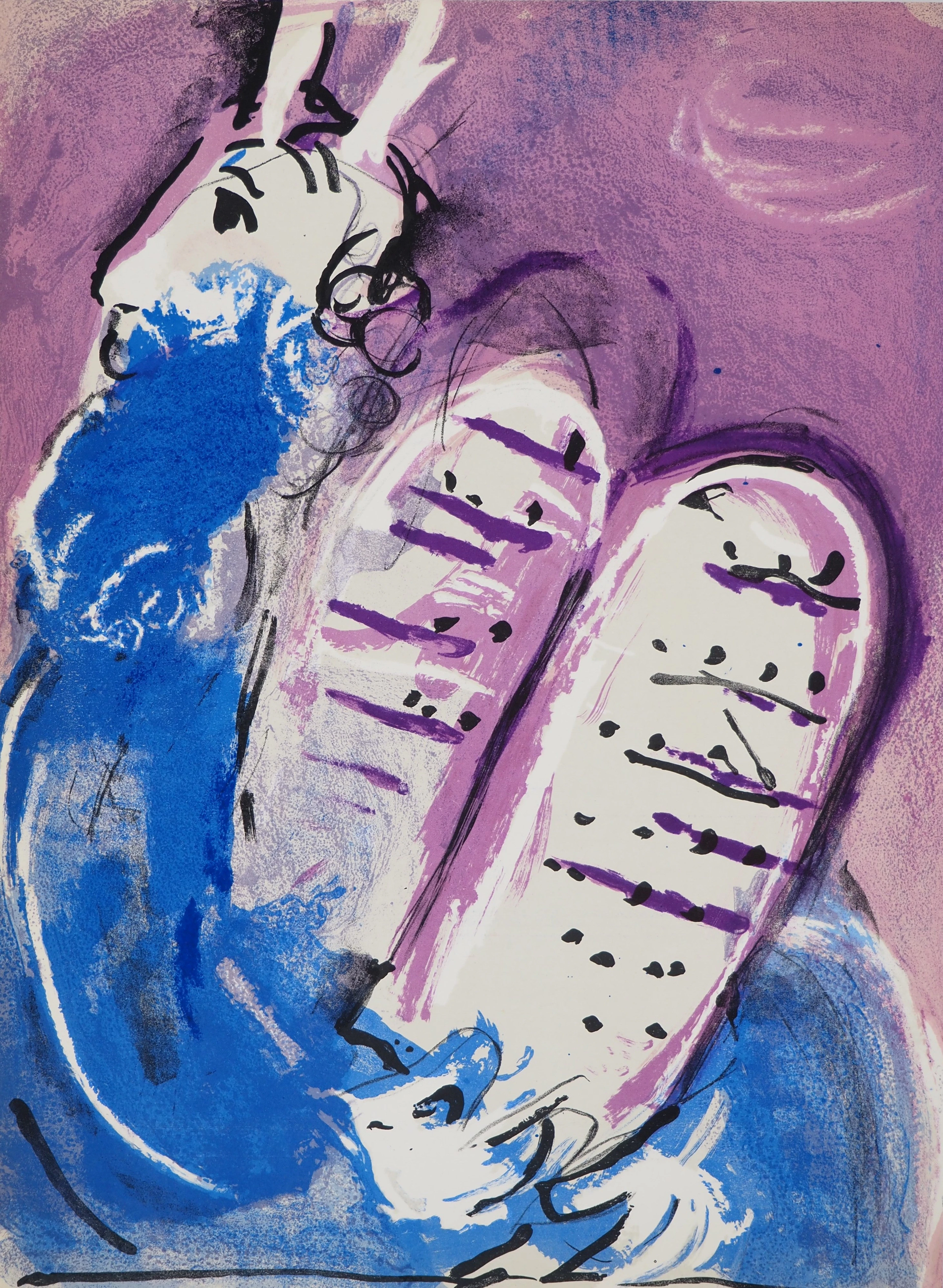 Marc CHAGALL : La Bible, Moises et les dix commandements, Lithographie