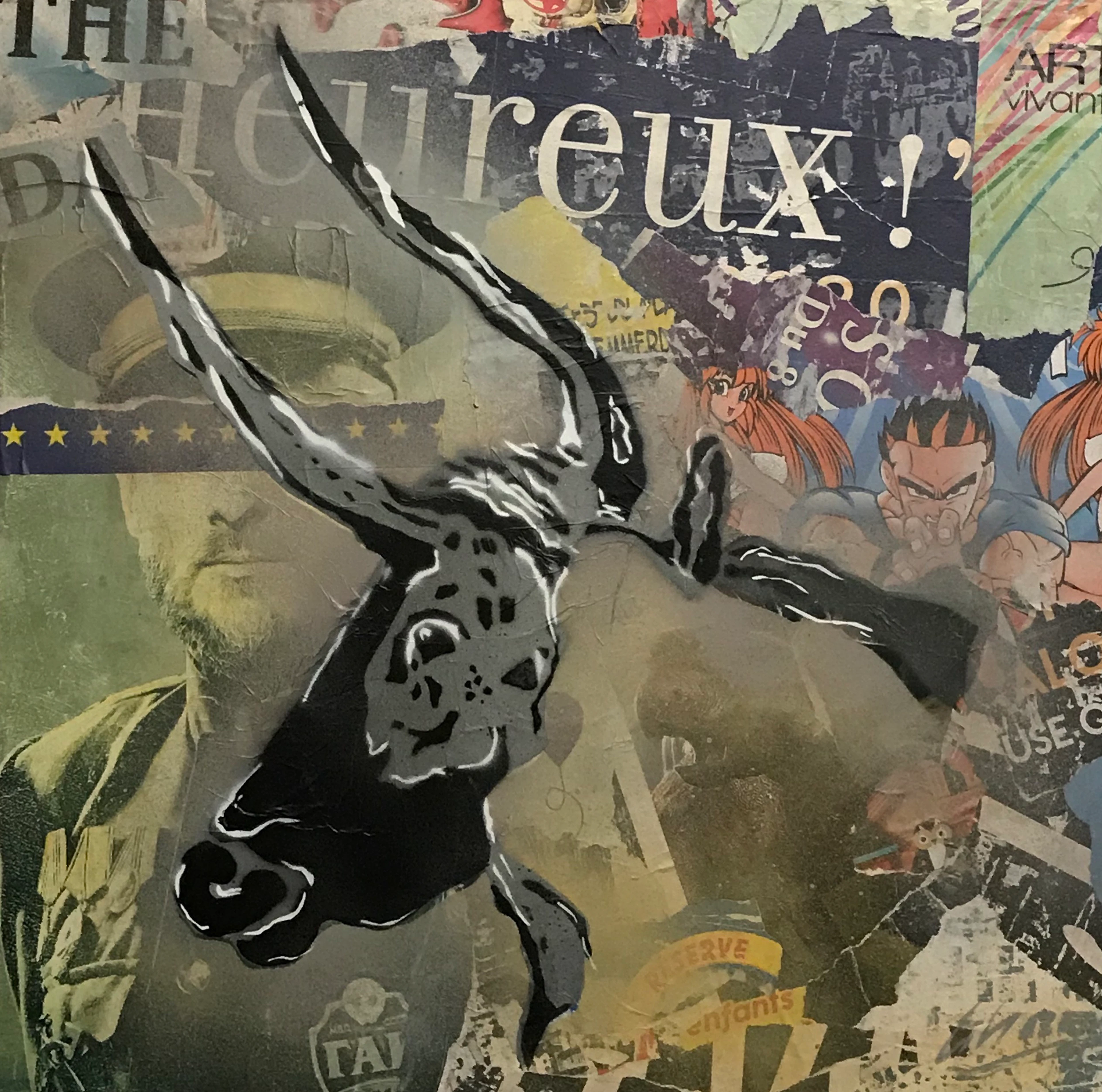 Christophe STOUVENEL - l’Après Histoire Le taureau, 2020 - Pochoir et collages