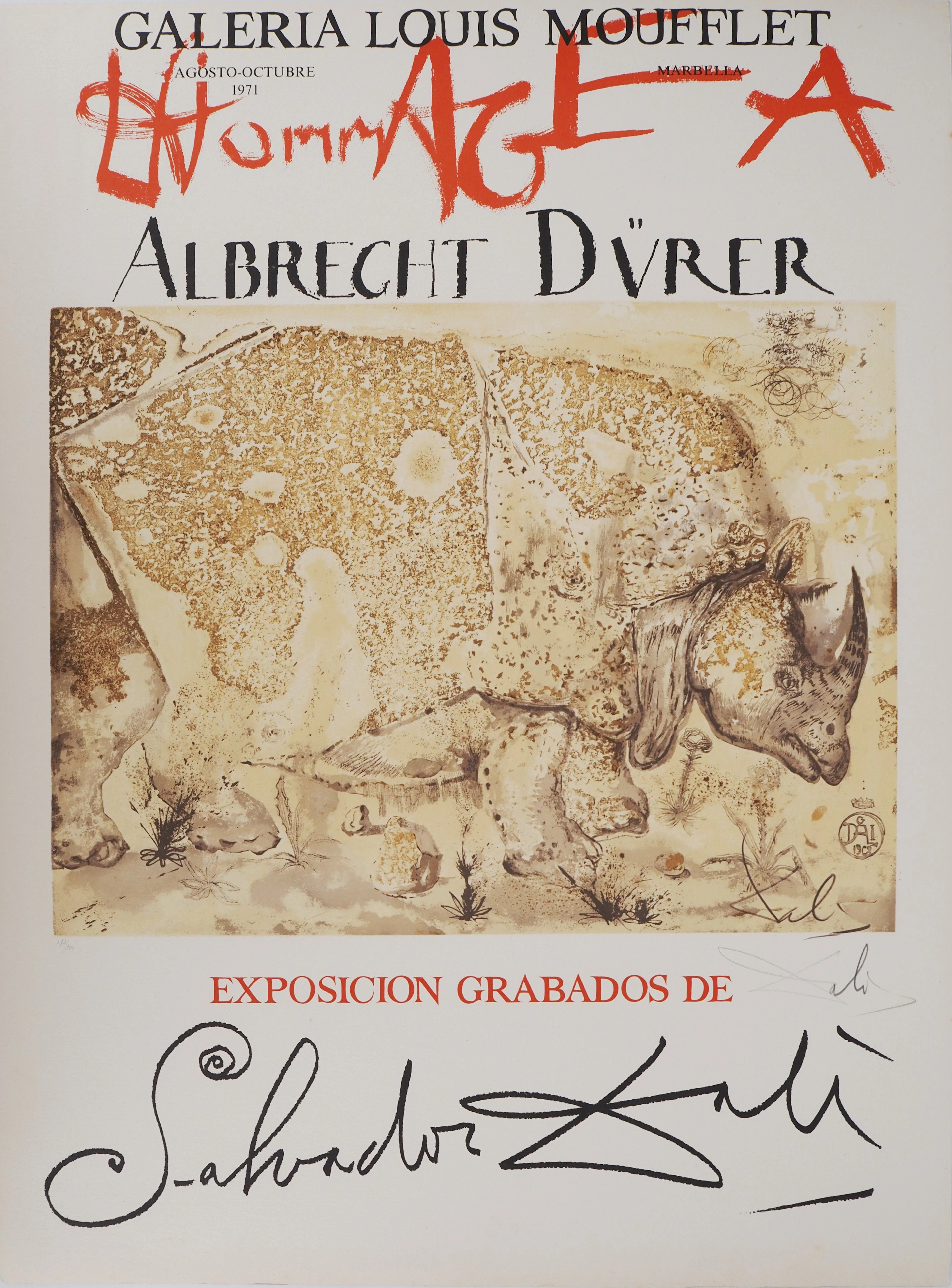 Salvador DALI : Rhinocéros, Hommage à Albrecht Dürer, Affiche en Lithographie