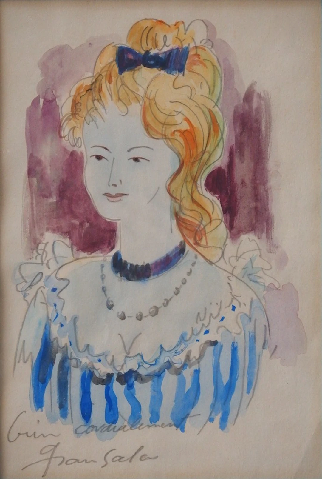 Emilio GRAU SALA - Jeune fille blonde - Aquarelle originale signée