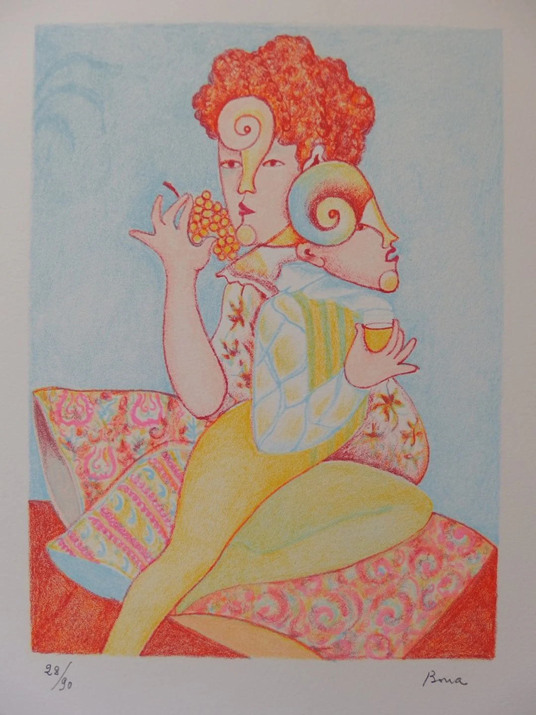 Bona de MANDIARGUES - Mangeuse de raisin, buveur de vin - Lithographie signée