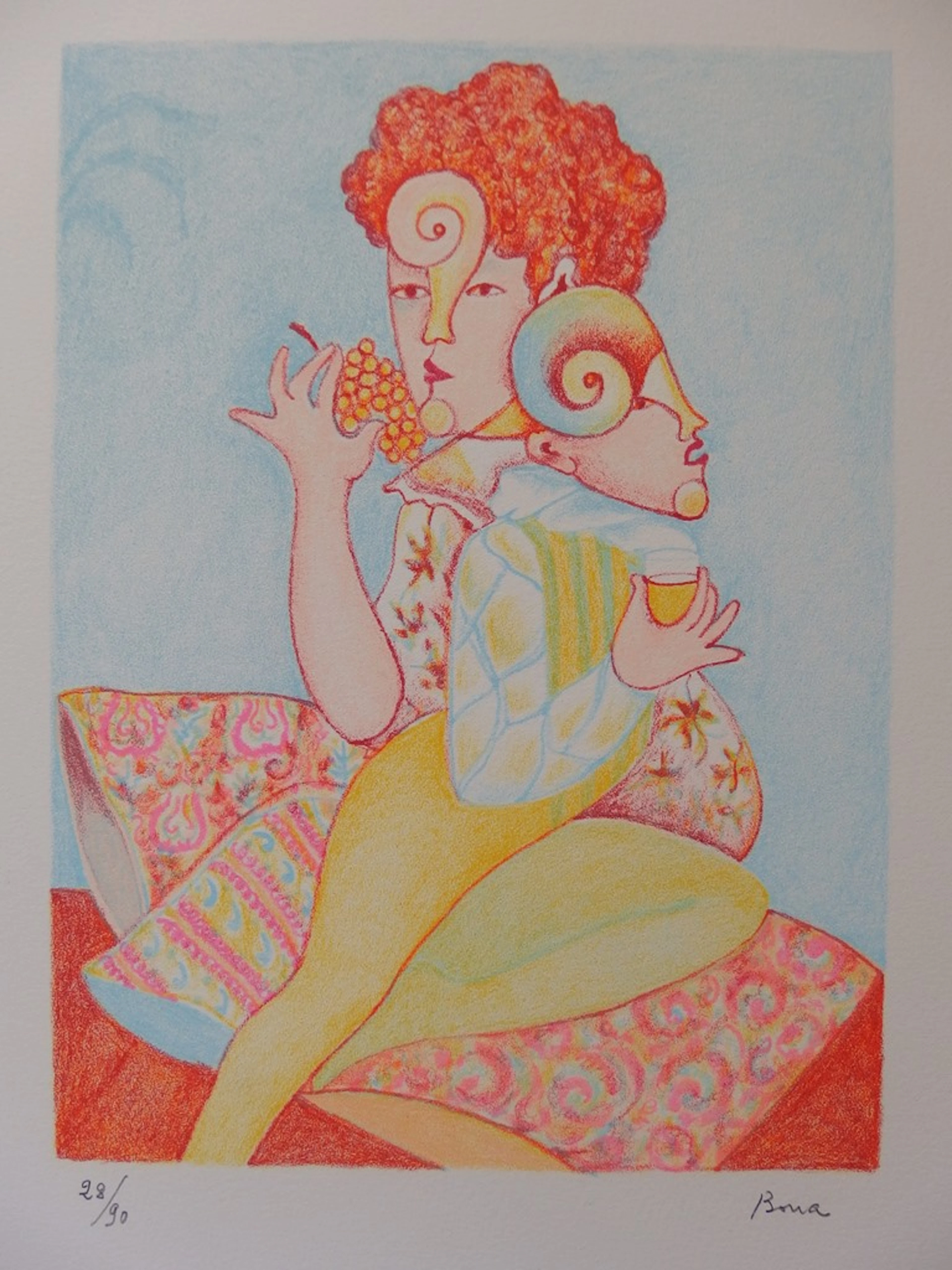 Bona de MANDIARGUES - Mangeuse de raisin, buveur de vin - Lithographie signée