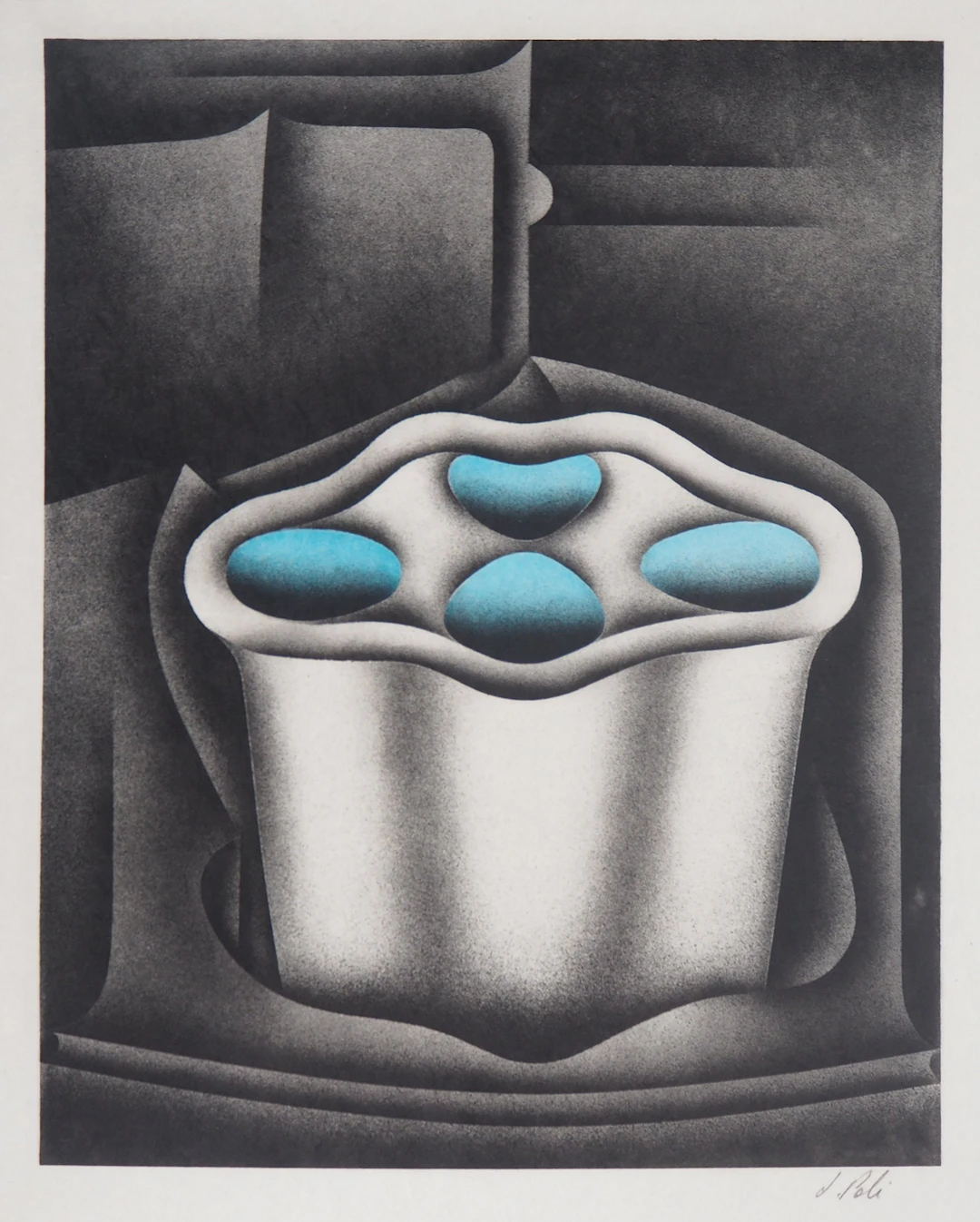 Jacques POLI : Fleur surréaliste - Lithographie originale signée