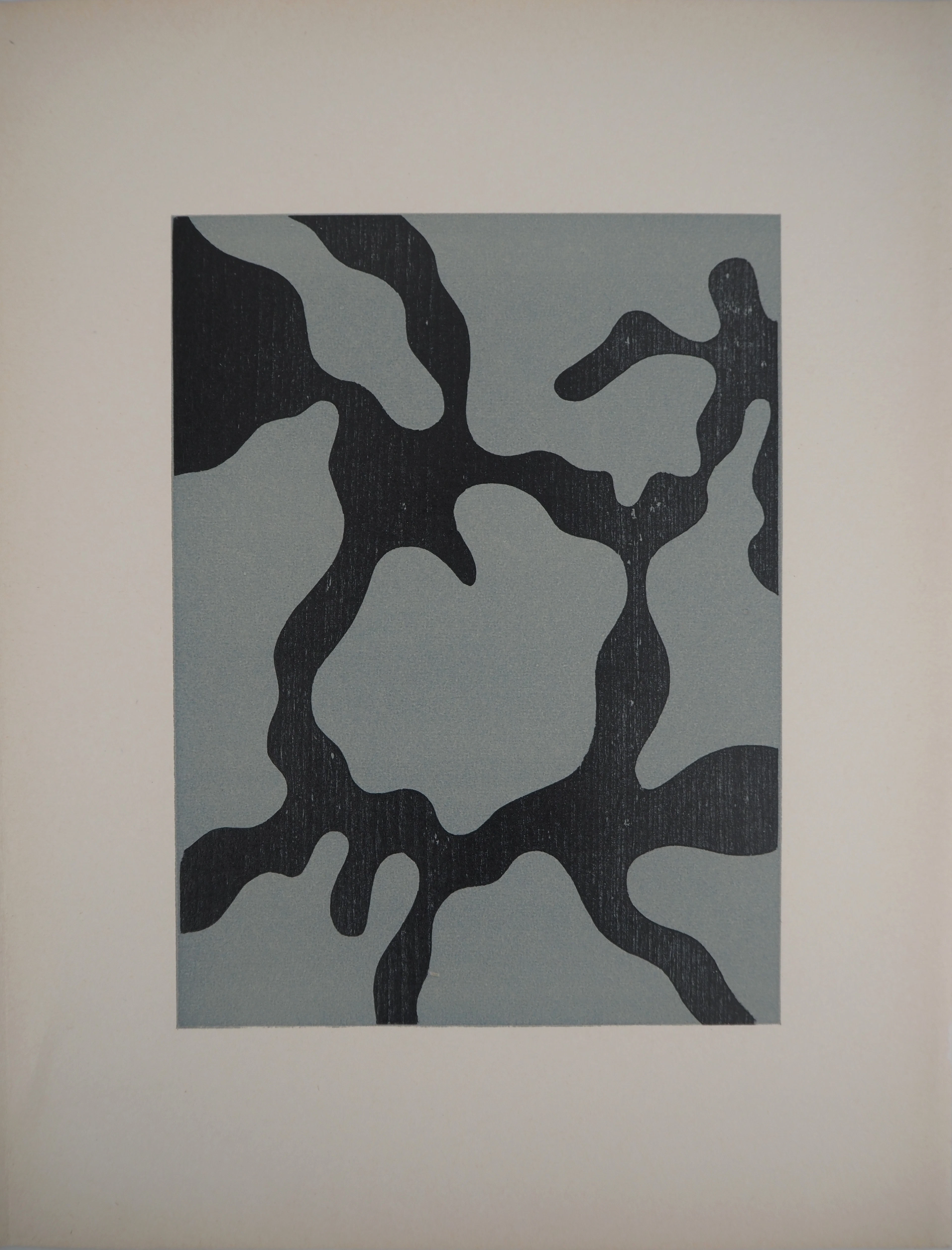 Jean ARP - Abstraction en bleu, 1954 - Bois gravé original