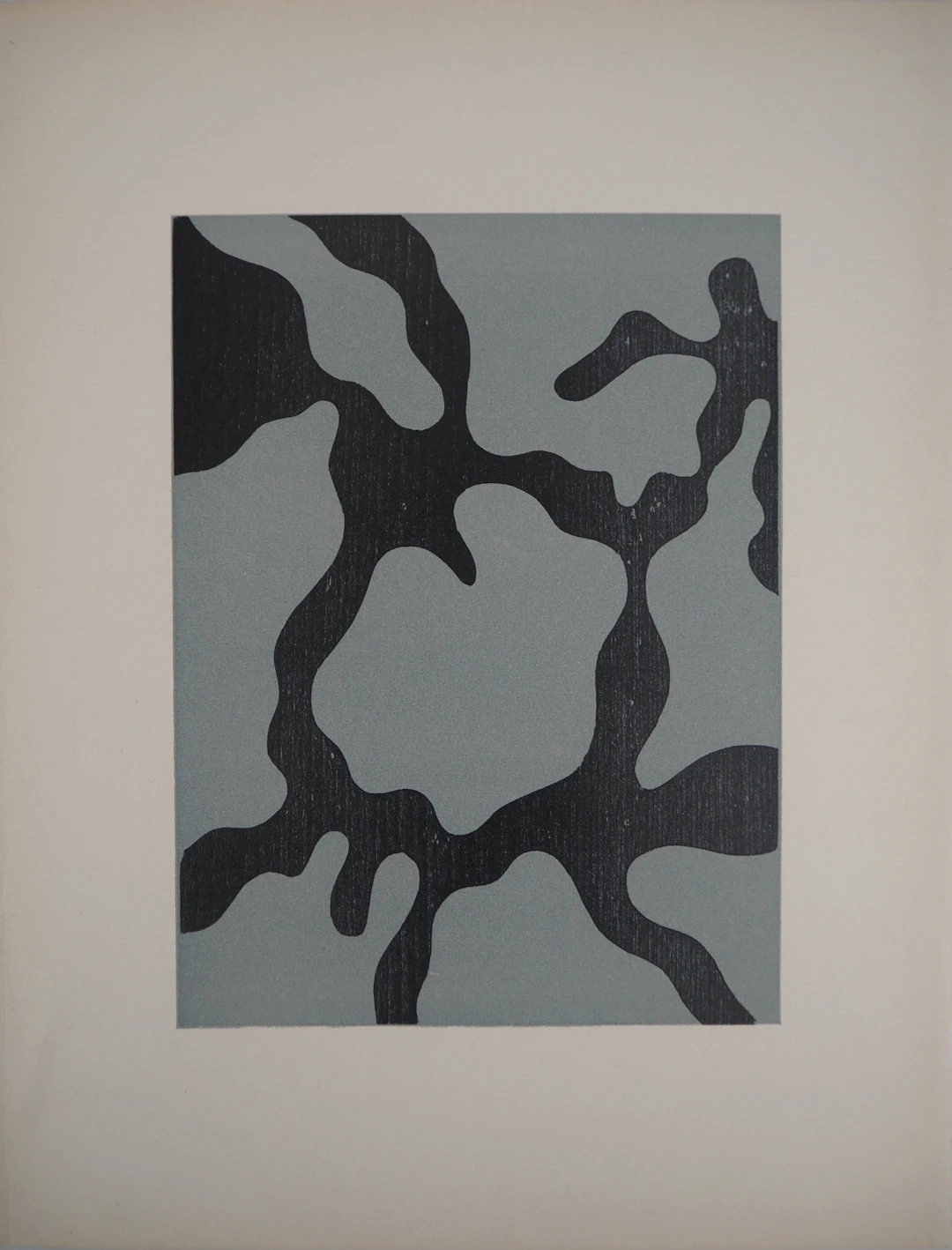 Jean ARP - Abstraction en bleu, 1954 - Bois gravé original
