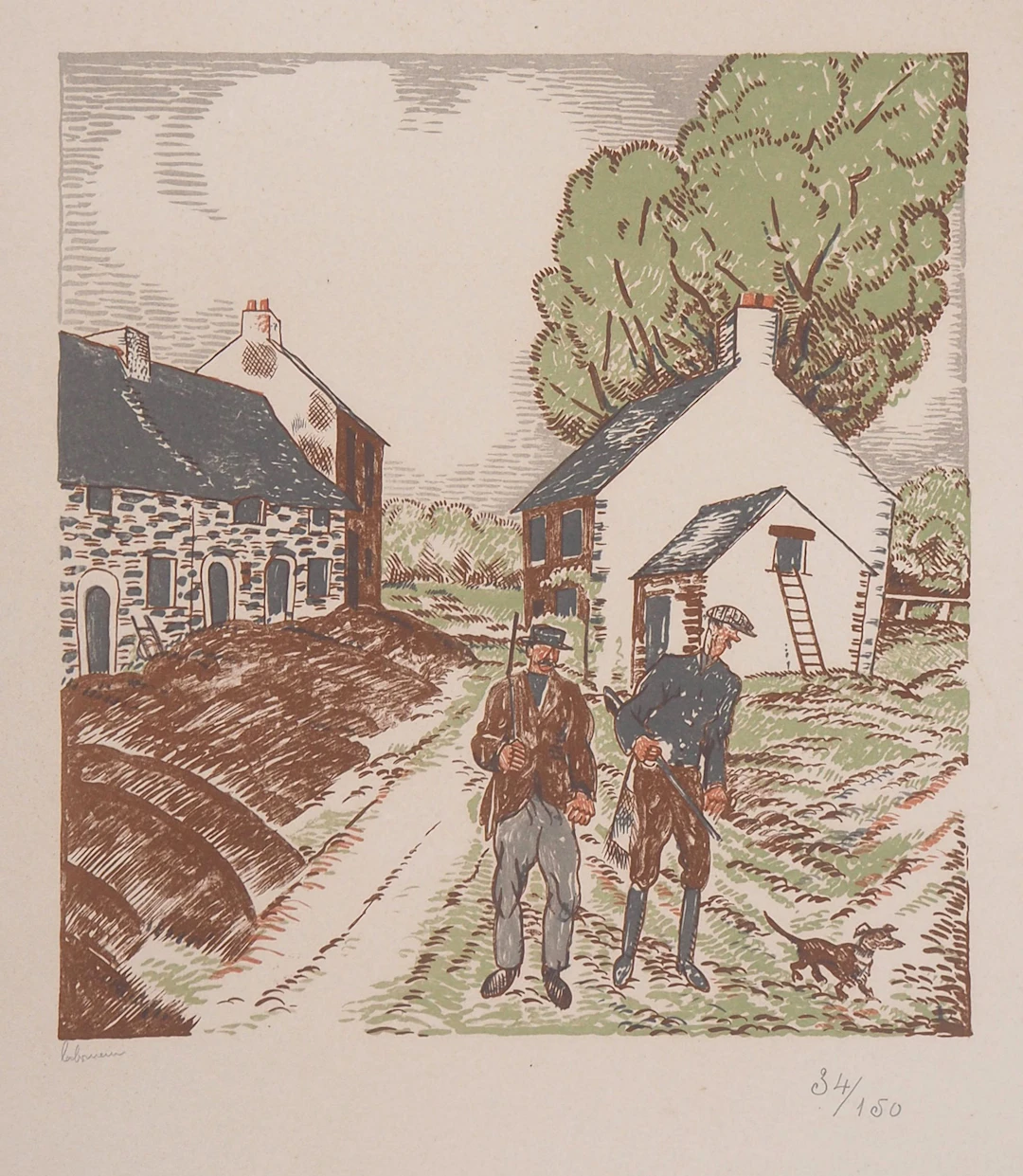 Jean Emile LABOUREUR : A la chasse - Lithographie originale signée