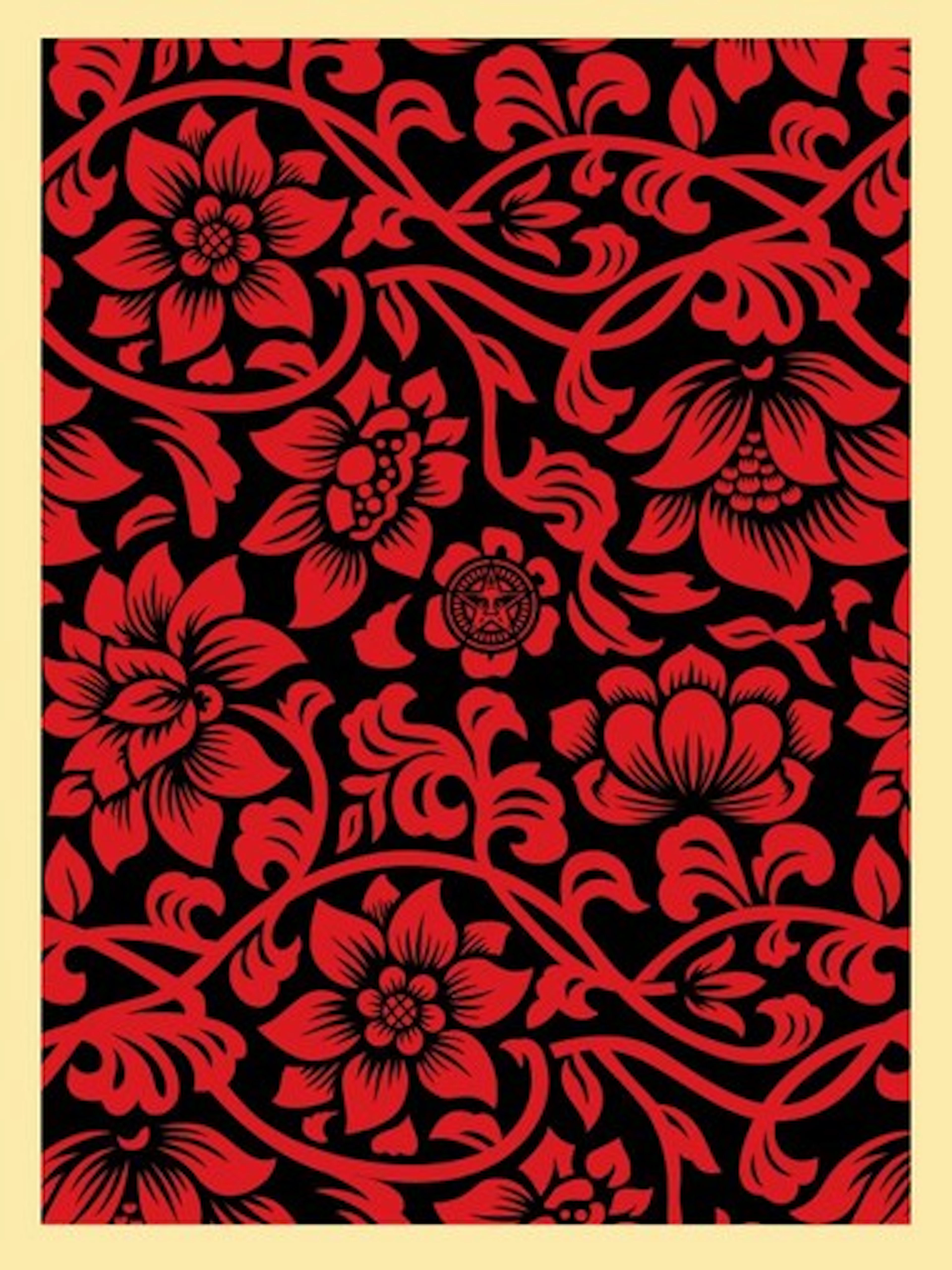 Shepard FAIREY (Obey) - Floral Takeover, 2017 (Red/Black) - Sérigraphie signée
