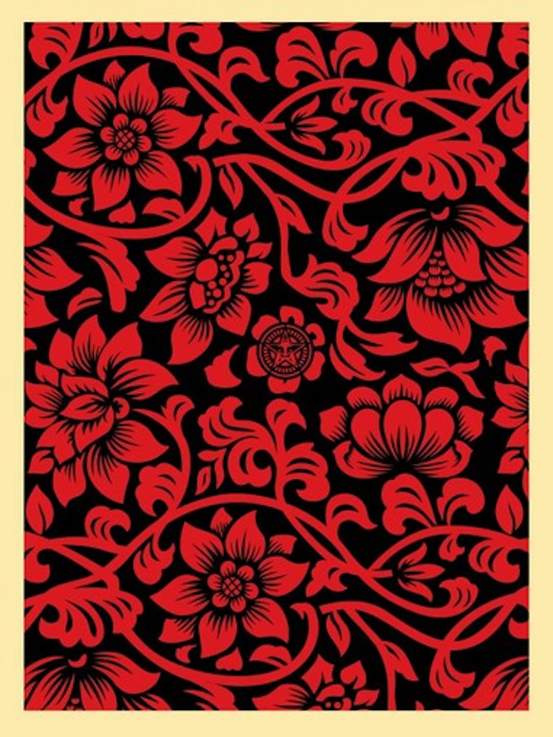 Shepard FAIREY (Obey) - Floral Takeover, 2017 (Red/Black) - Sérigraphie signée