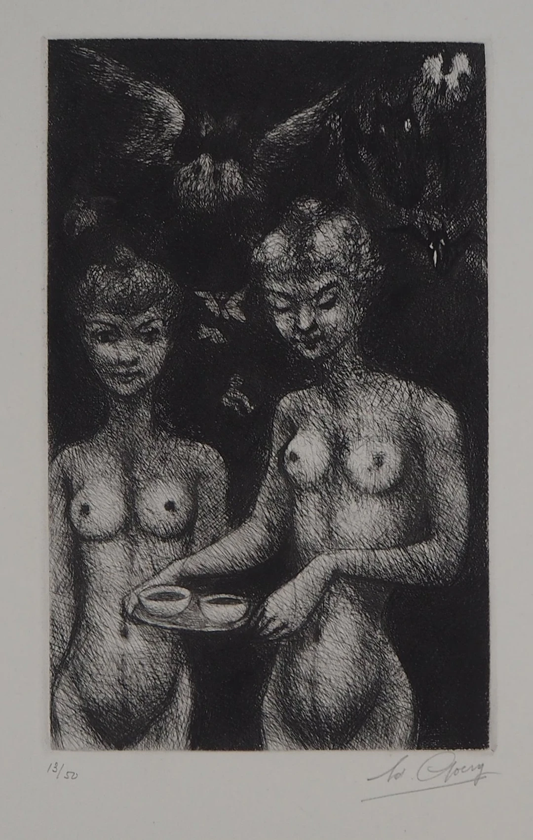 Edouard GOERG : Le Petit café du matin, 1954 - Gravure originale signée