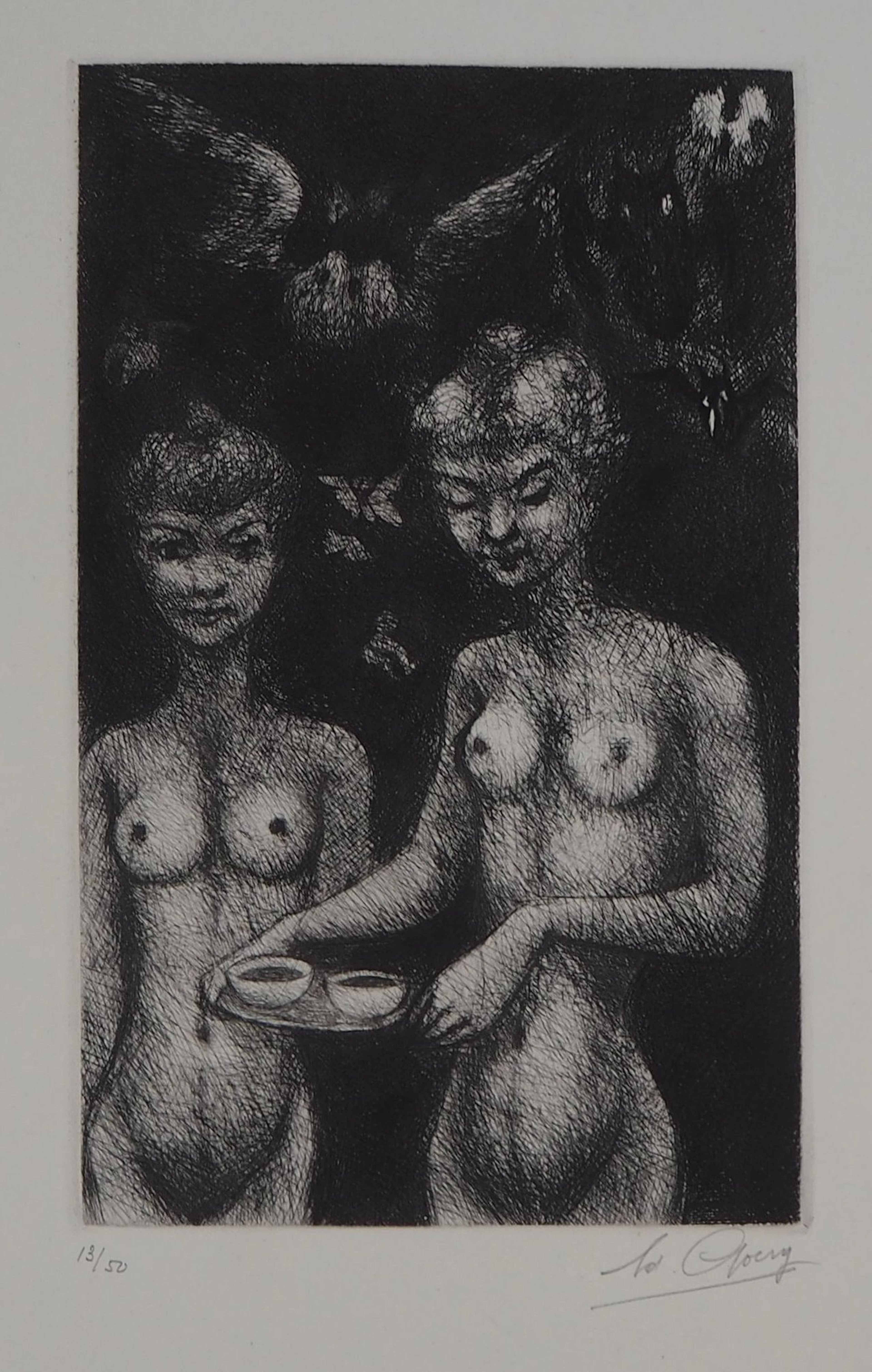 Edouard GOERG : Le Petit café du matin, 1954 - Gravure originale signée