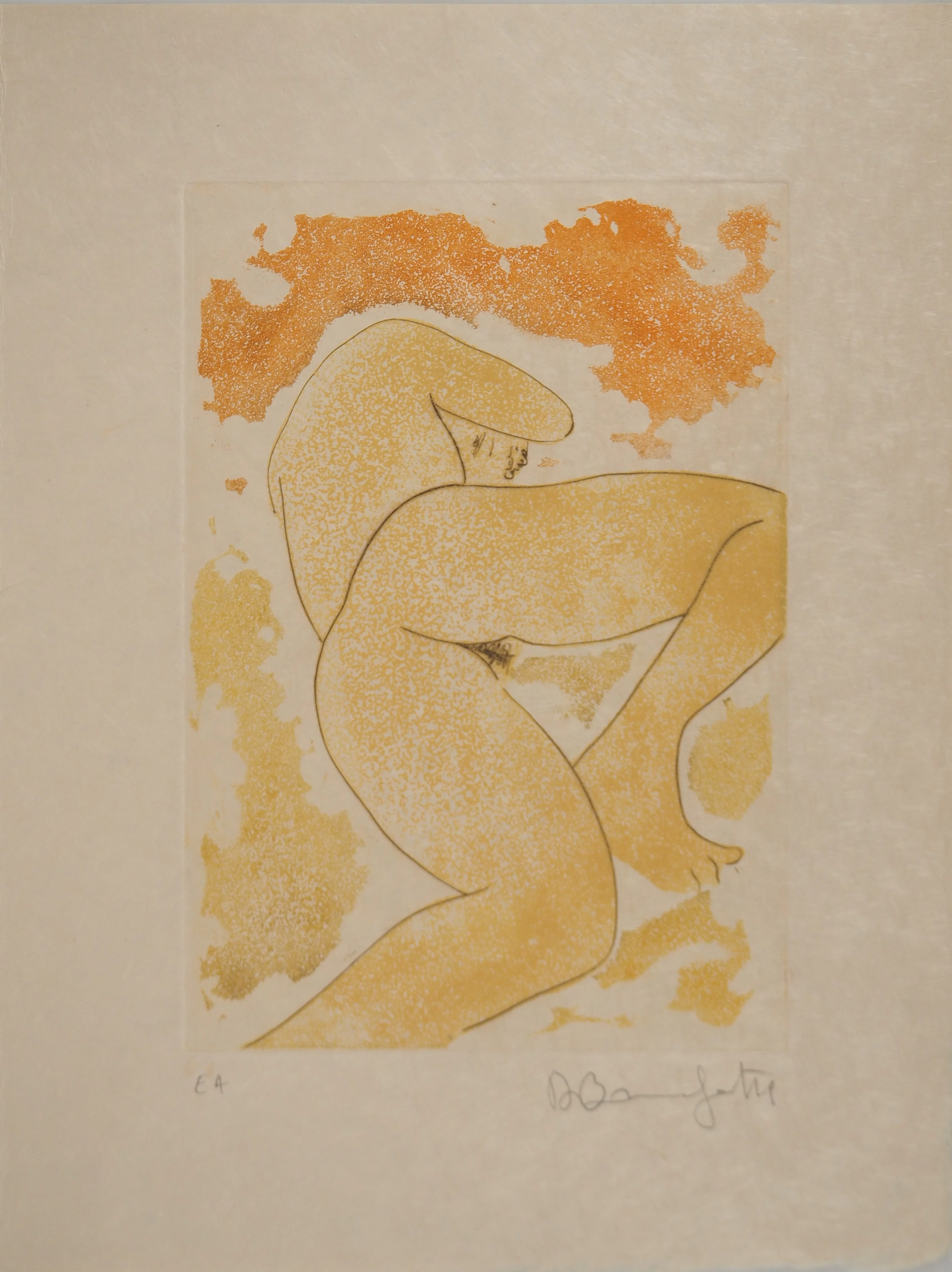 Alain BONNEFOIT : Nu allongé, Gravure originale signée