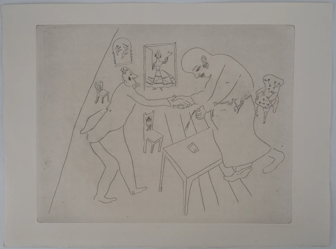 Marc CHAGALL : Les adieux de Tchitchikov à Manilov, Gravure originale