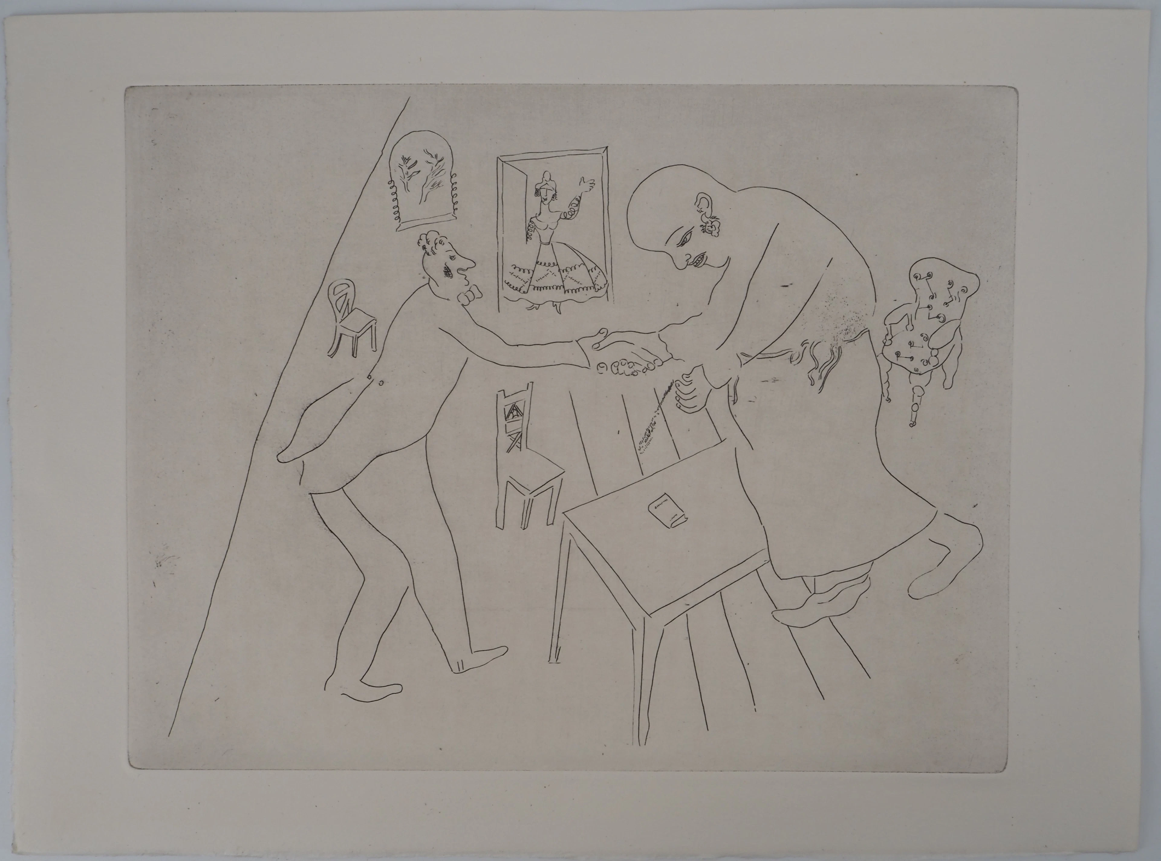 Marc CHAGALL : Les adieux de Tchitchikov à Manilov, Gravure originale
