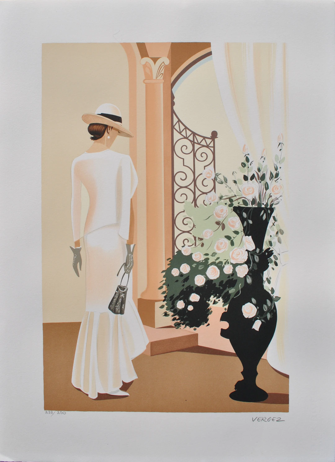 Serge VERGEZ : Elégante au sac à main - Lithographie originale signée, 1982