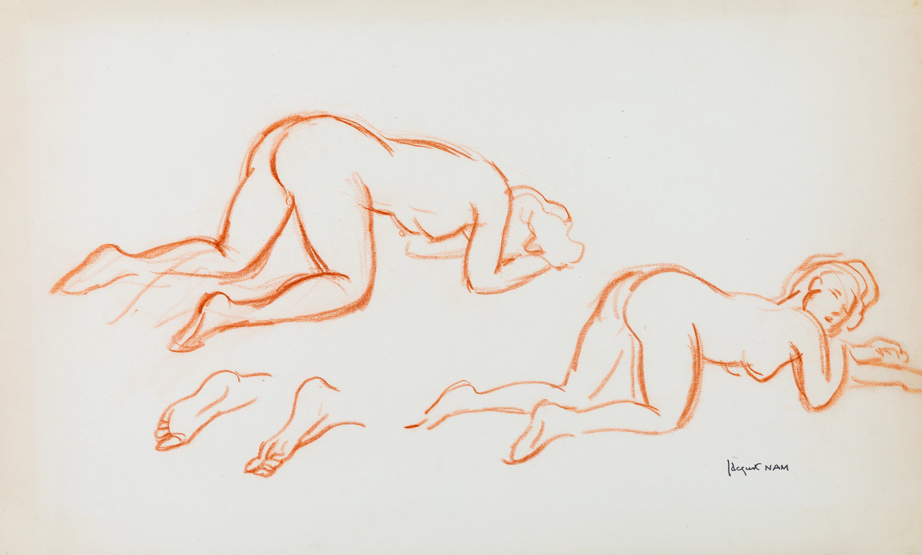 Jacques NAM : Etude de nu féminin - Dessin original signé