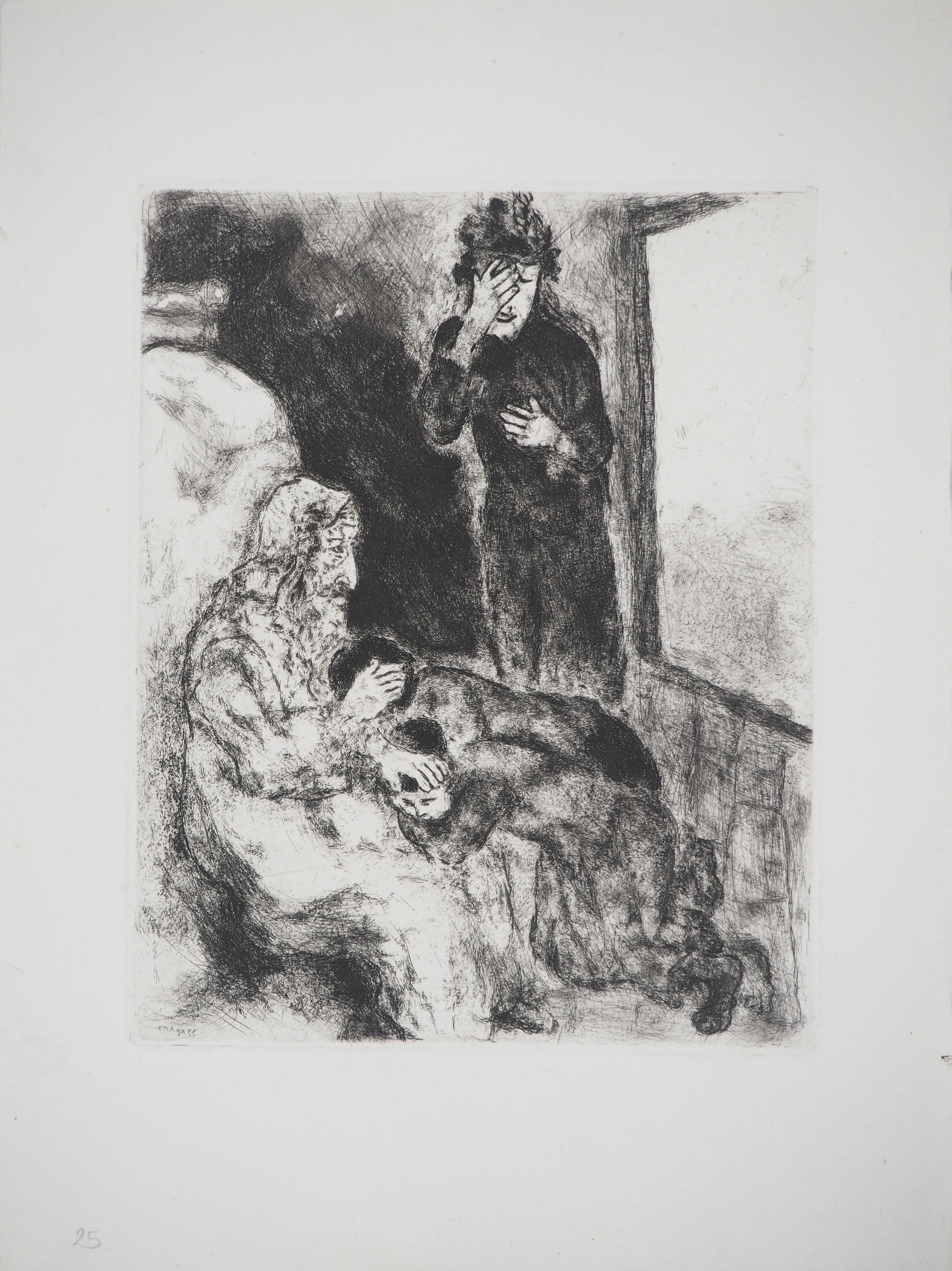 Marc CHAGALL : Bénédiction d'Ephraïm et Manassé, Gravure originale signée