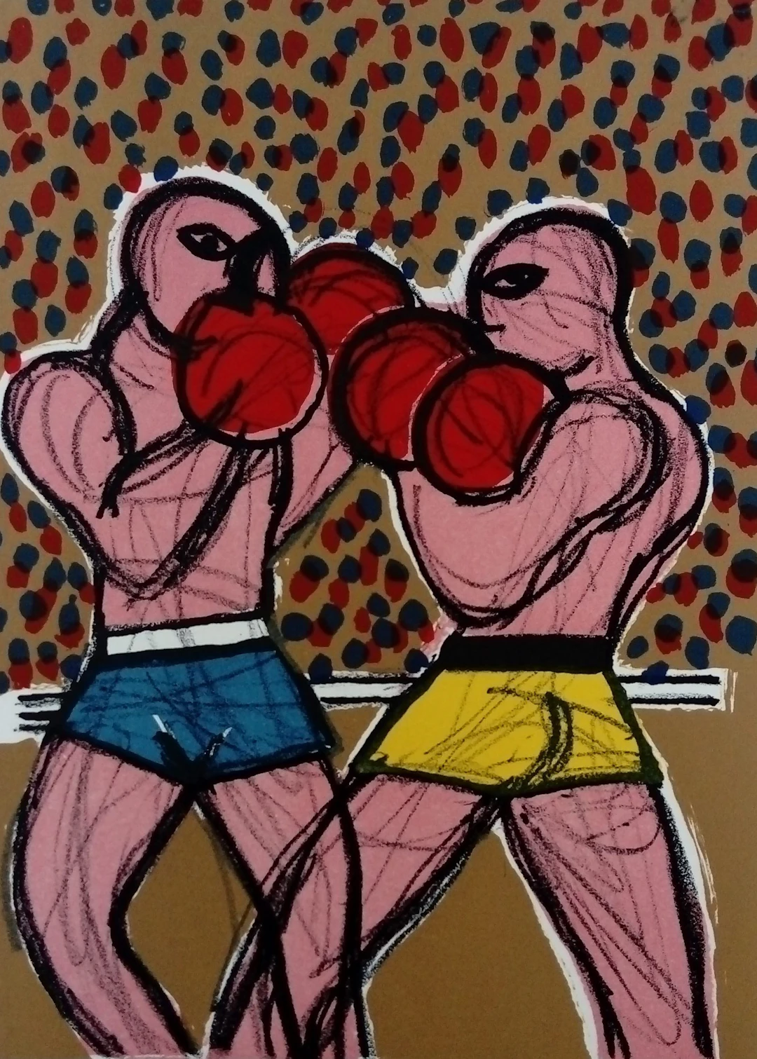 CORNEILLE - Boxeurs, 1985 - Lithographie signée au crayon